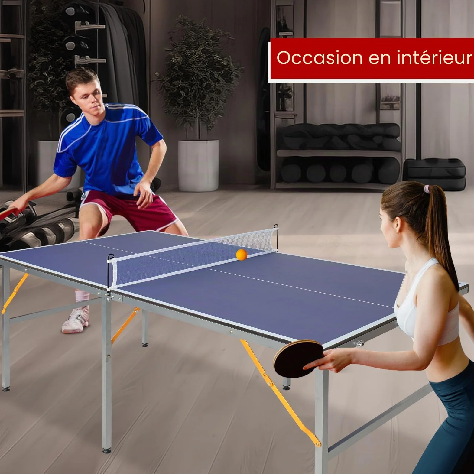 Tables de tennis de table de taille moyenne pour l'intérieur et l'extérieur, pliables et portables avec filet, 2 raquettes de tennis de table et 3 balles