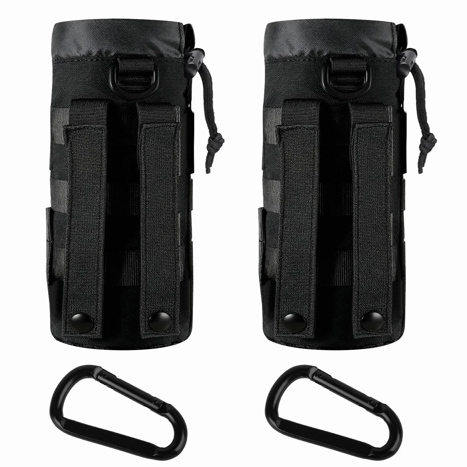Lot de 2 Porte-Bouteilles Tactiques pour Ceinture Molle, Sac à Dos Portable avec Cordon de Serrage, Camping + 2 Mousquetons