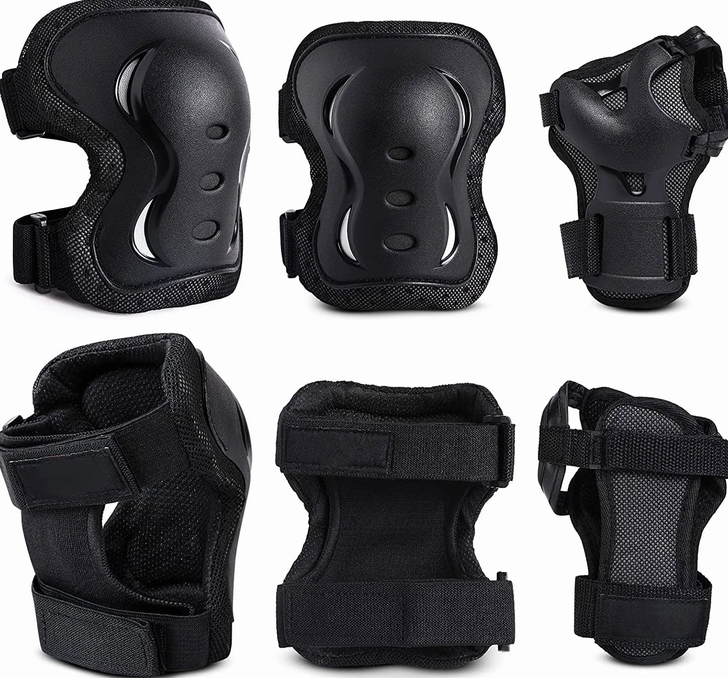 Protection Roller Enfant Adulte, Ajustable Genouillères Coudières Protège-Poignets Sets de Protection Enfant, pour Roller, Patinage, Skateboard, Vélo(6 Pièces, Noir)