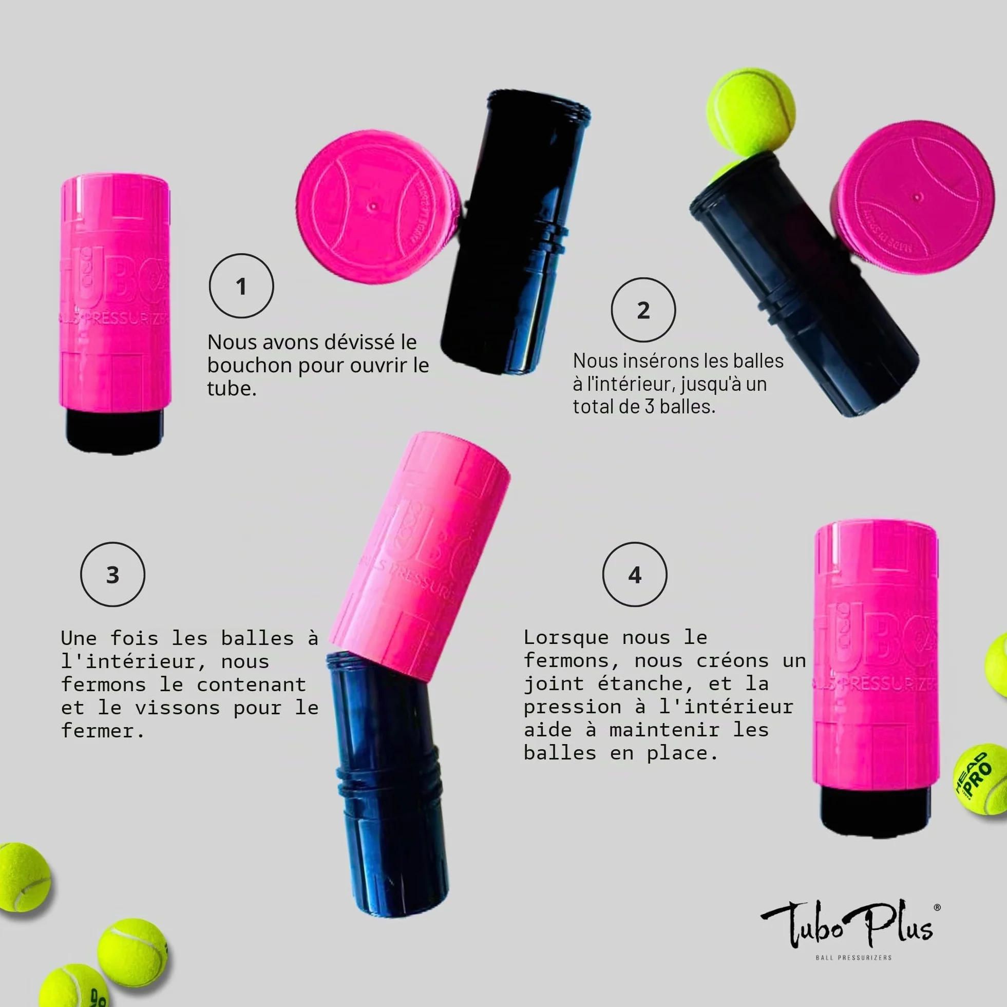 TUBOPLUS X3 Pressurisateur de Balles de Padel et Tennis | Boîte Hermétique | Capacité 3 Balles