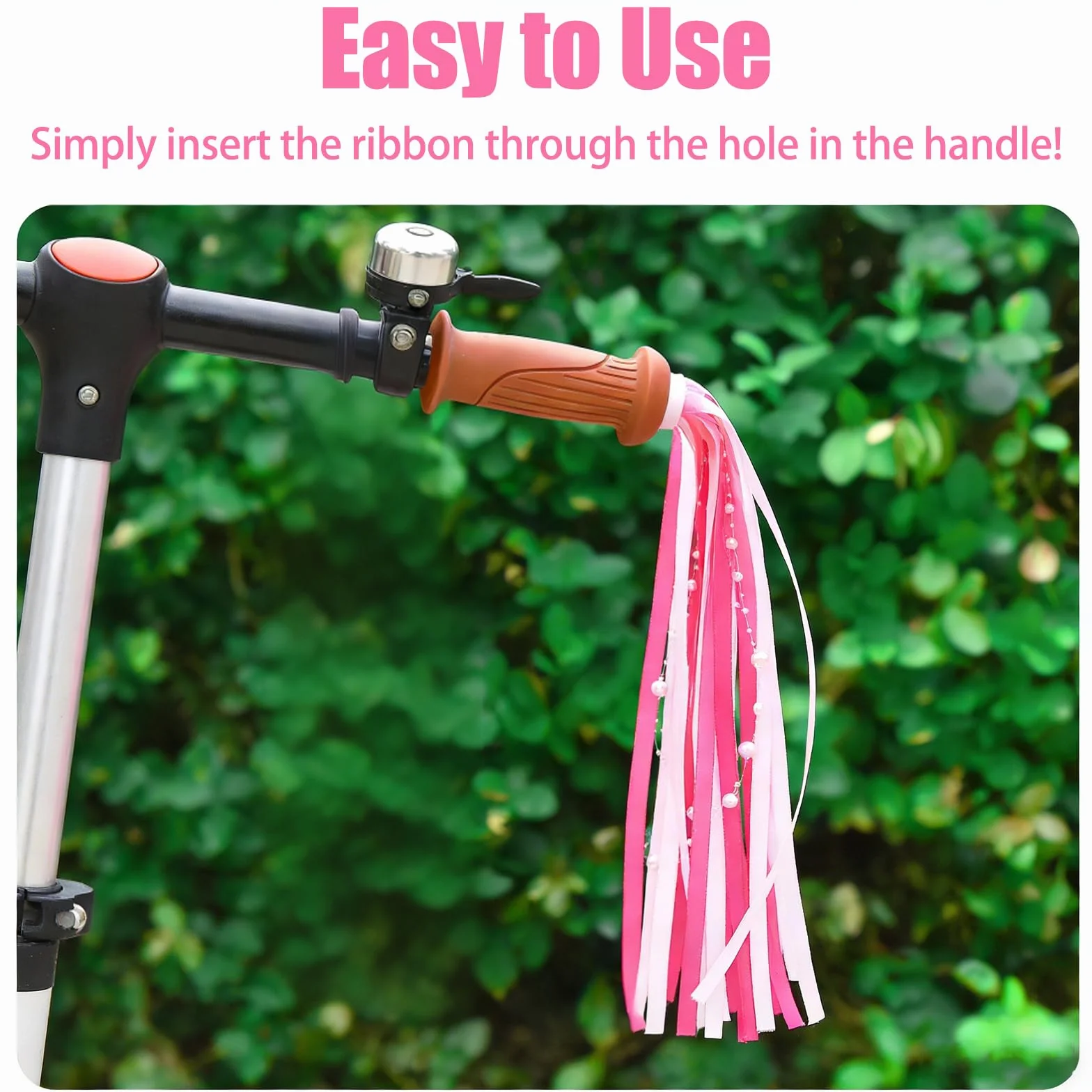 Guidon Streamers Rubans Satiné Magenta Perlé Accessoire Velo Enfant