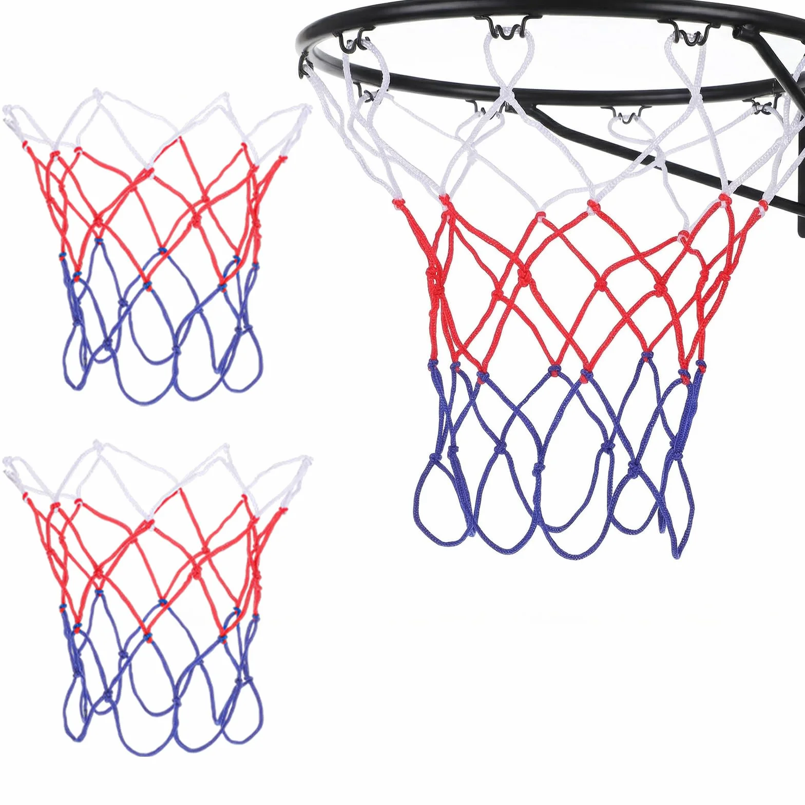Lot de 2 filets de basketball pour panier de basket - 8 passants - Intérieur et extérieur - Tous temps