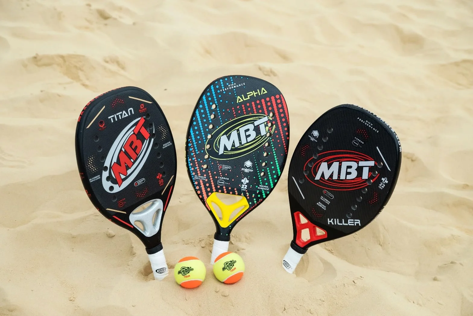 MBT TITAN Raquette Beach Tennis Fibre de Carbone 3K Eva High Power Profil 20mm