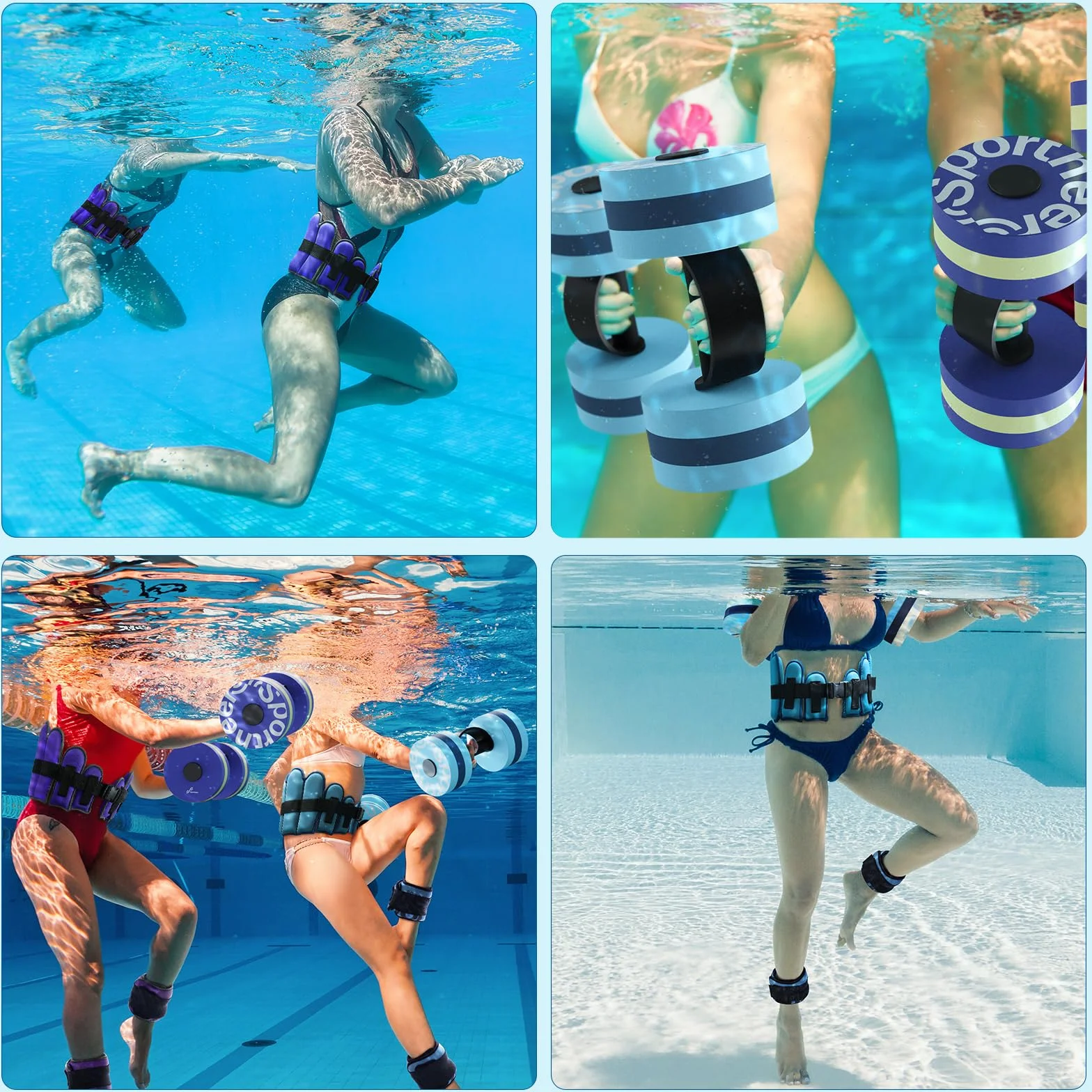 Sportneer Kit d'accessoires d'aquagym 3 en 1 avec haltères aquatiques EVA, ceinture de jogging pour adulte, poids de cheville – Accessoires de fitness et équipements de sports nautiques 2