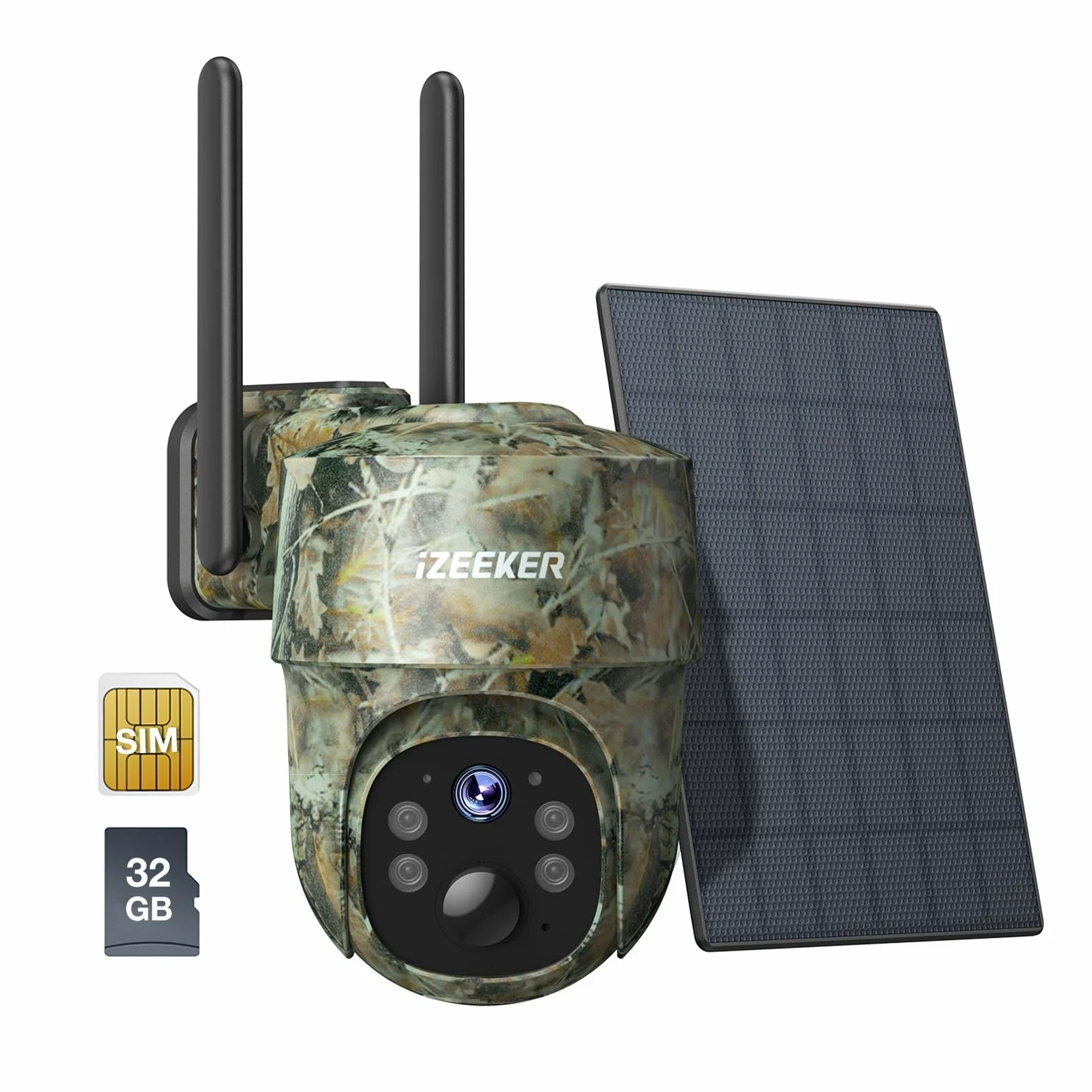 iZEEKER 4G LTE Solaire Caméra de Chasse, 2K PTZ Caméra Chasse avec Carte SD et SIM, 360° Rotation, Diffusion en Direct & Accès à Distance, 940nm sans Lueur IR, Activée par Le Mouvement IP65 Etanche