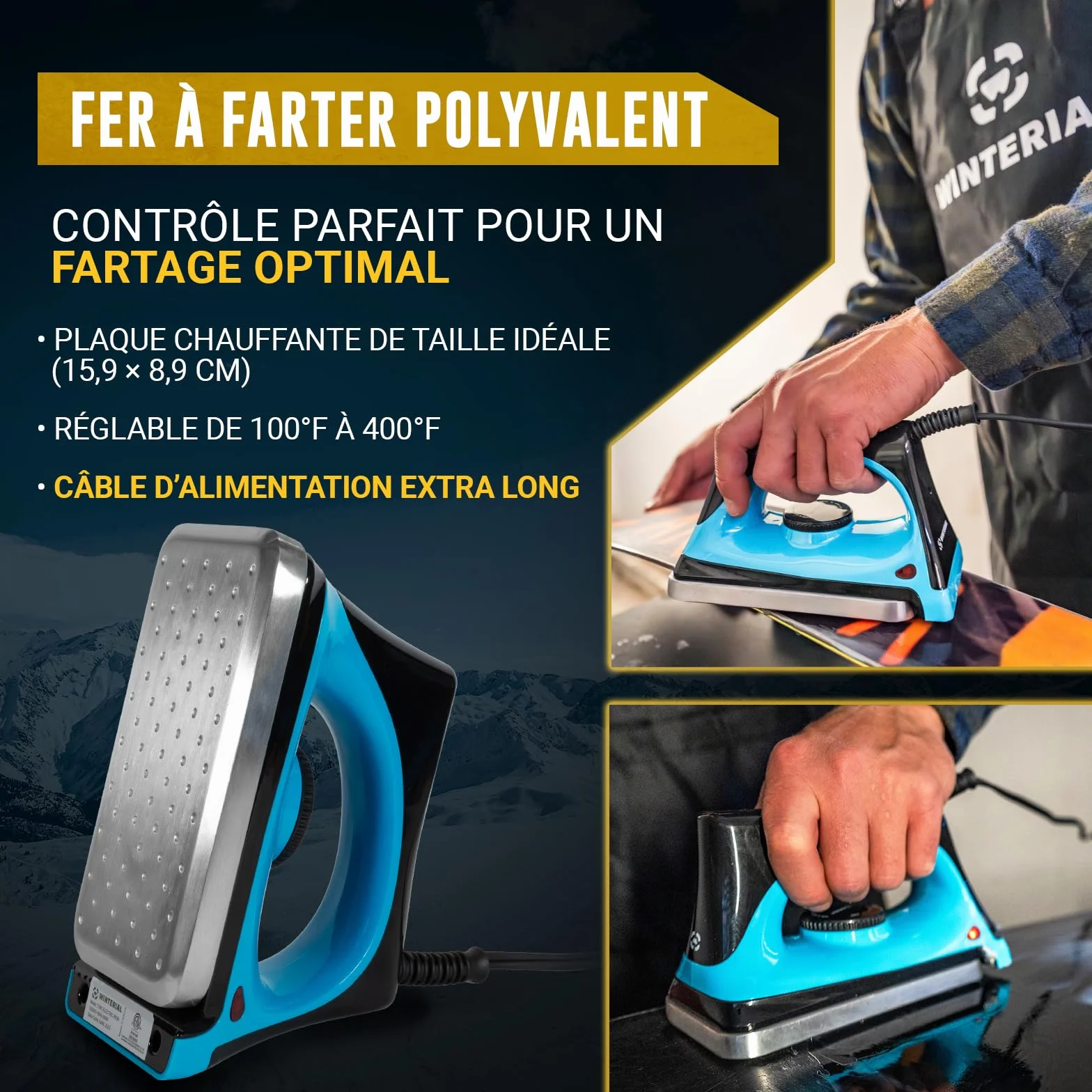 Kit de réglage Snowboard Ski Winterial avec Fer, Cire Toutes températures, Lime Bords coudés, PTEX