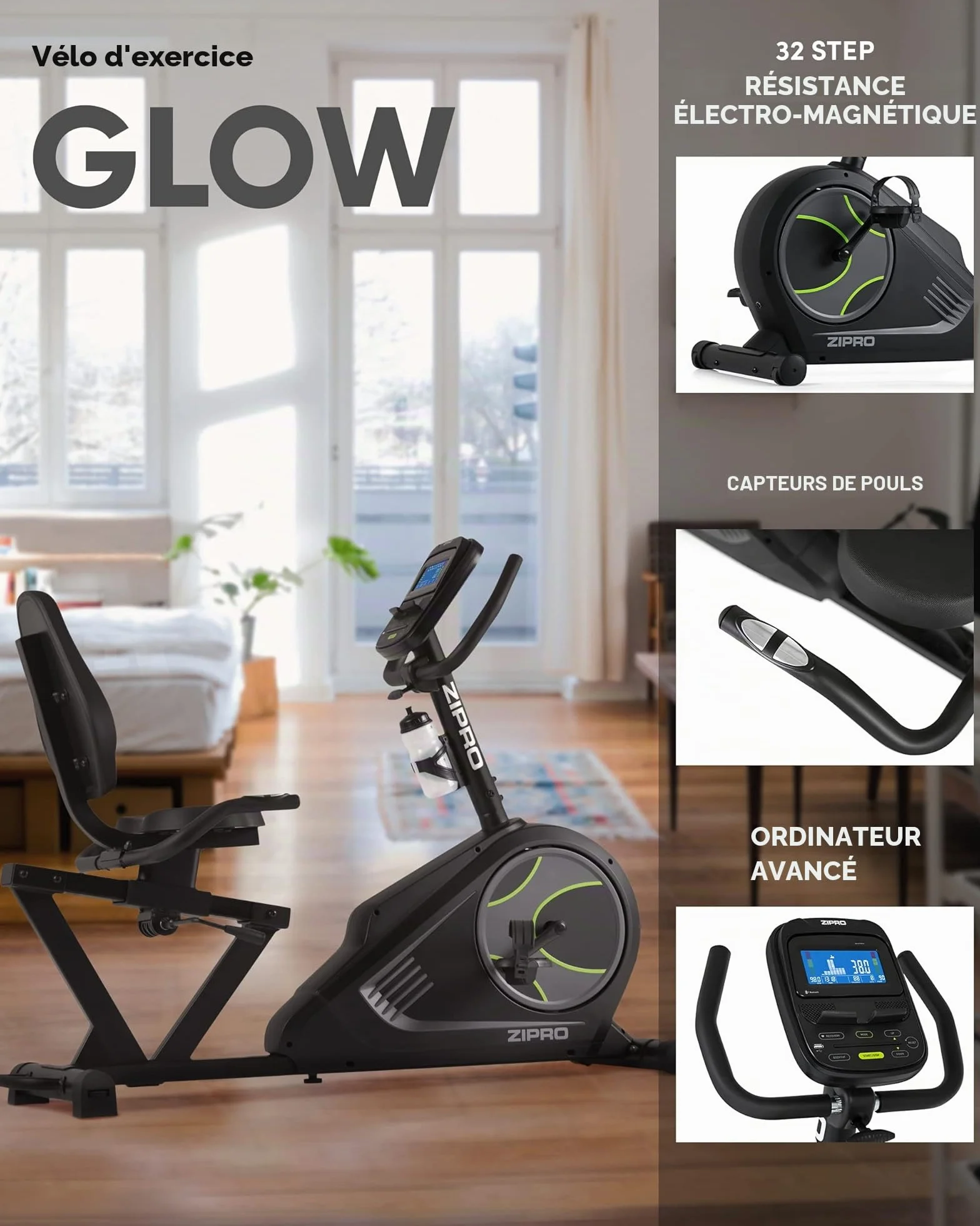 Zipro Vélo d'appartement magnétique Ergomètre Fitness 150 kg