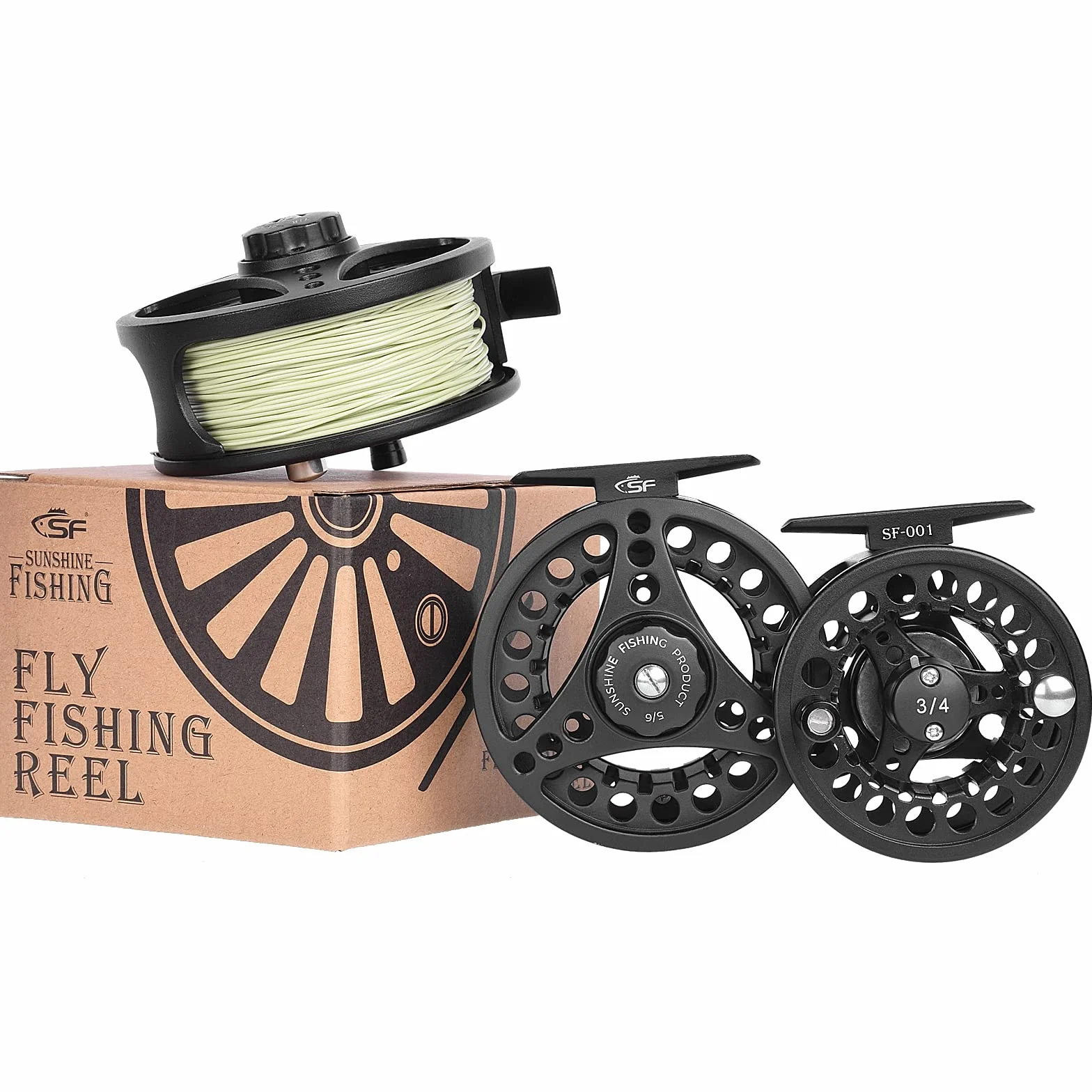 SF SF-001 Moulinet de pêche à la Mouche Corps en Alliage d'aluminium 3/4 WT 5/6 WT 7/8 WT pré-chargé avec Ligne Combo pour Truite Bar Carpe Brochet Panfish