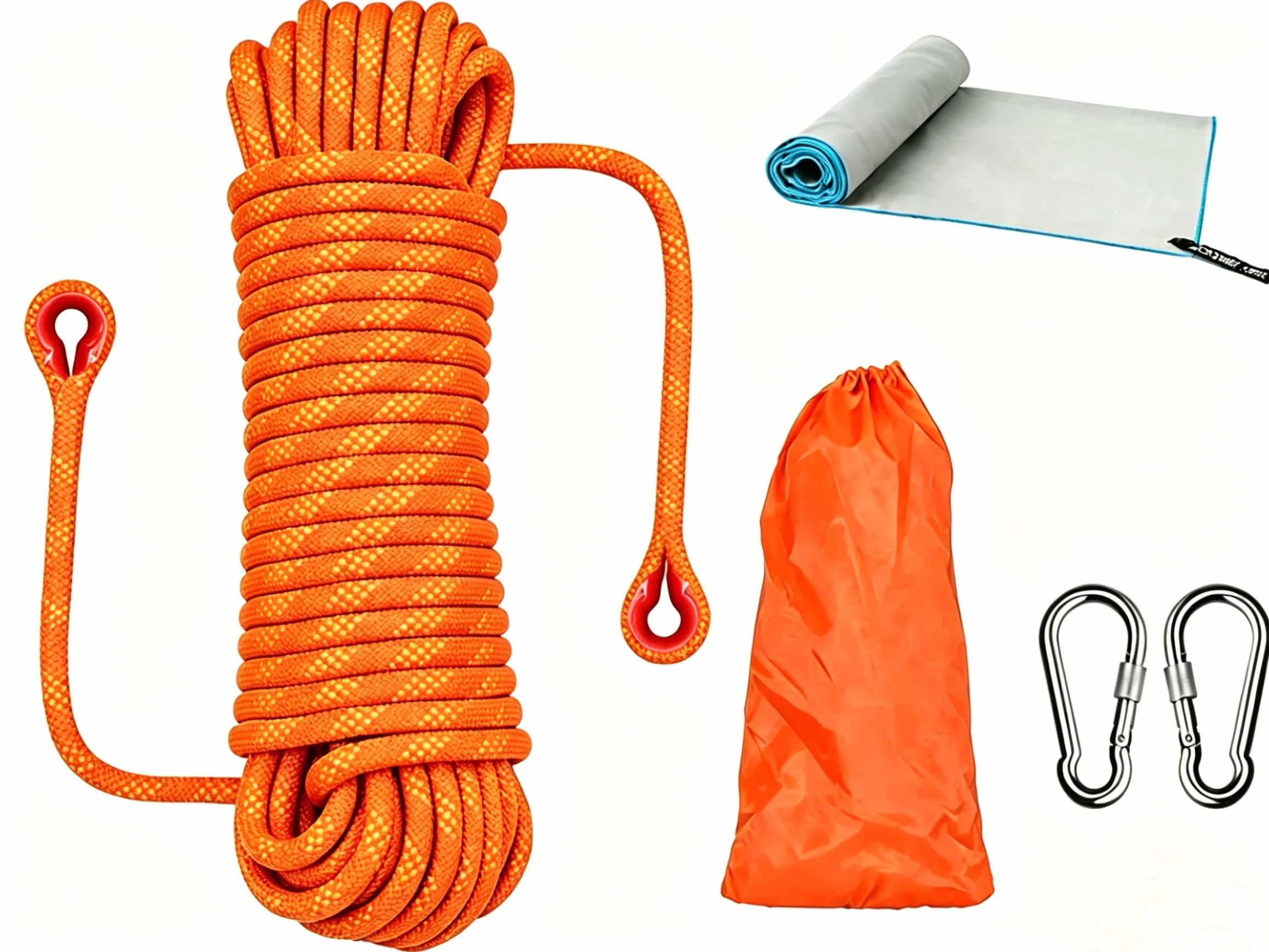 Corde Polyvalente D'Extérieur Nylon D10mm 1200kg Mousquetons - Sauvetage Alpinisme Escalade Camping
