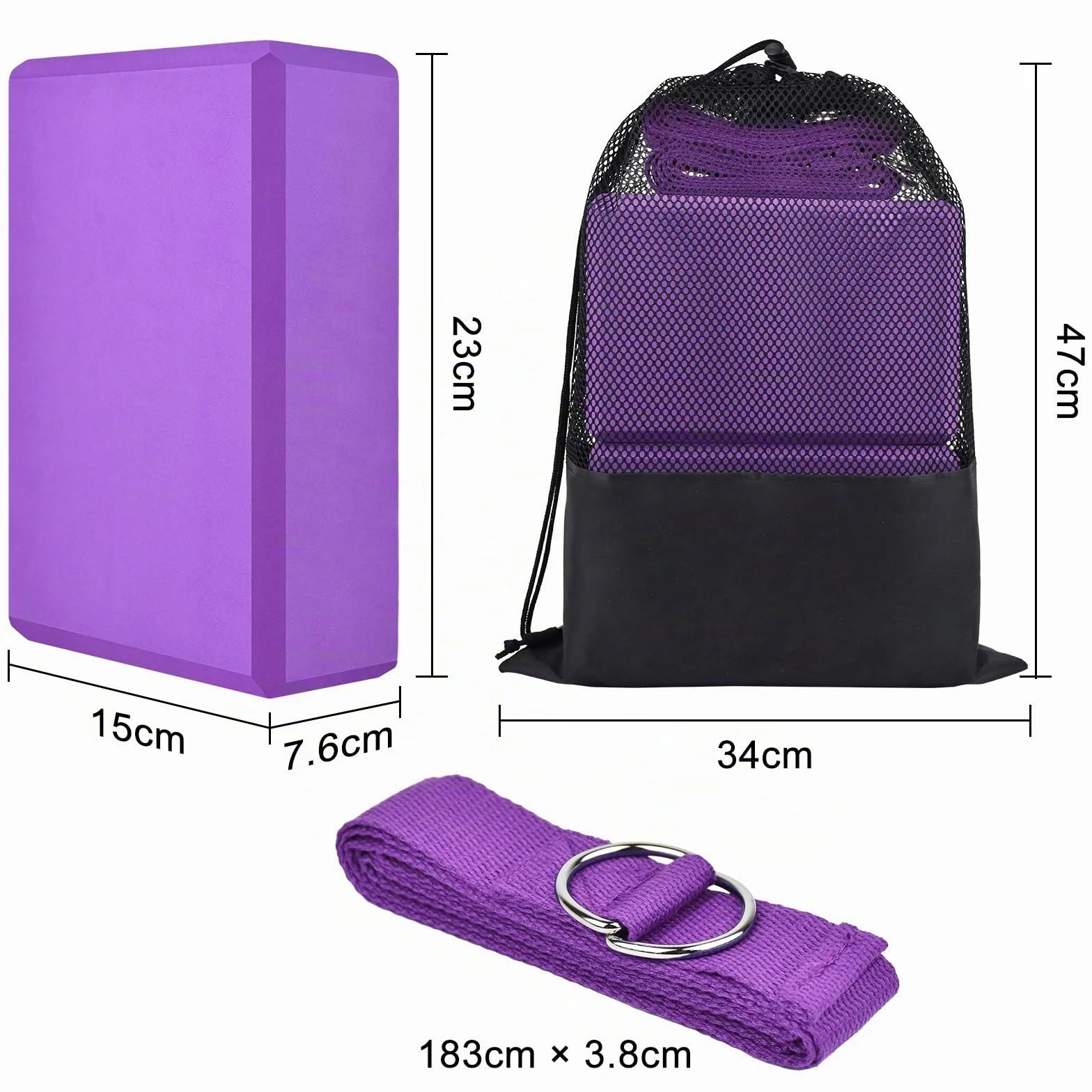 Lot 2 Blocs Yoga Brique Kit Accessoires Yoga avec Sangle et Sac de Yoga 4 Pièces