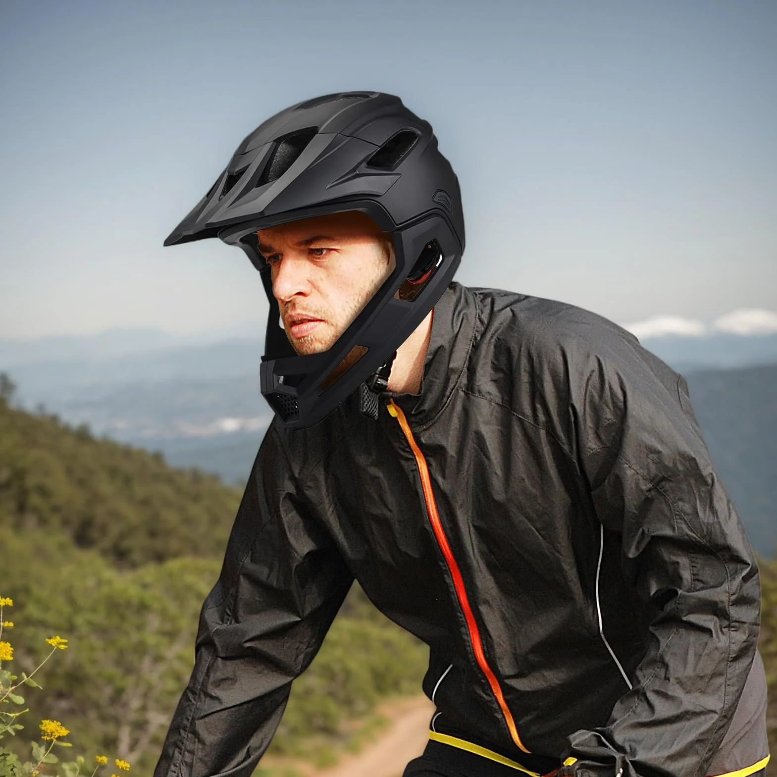 Casque Intégral VTT Adulte Avec Mentonnière Amovible et Visière Réglable Anti-Choc