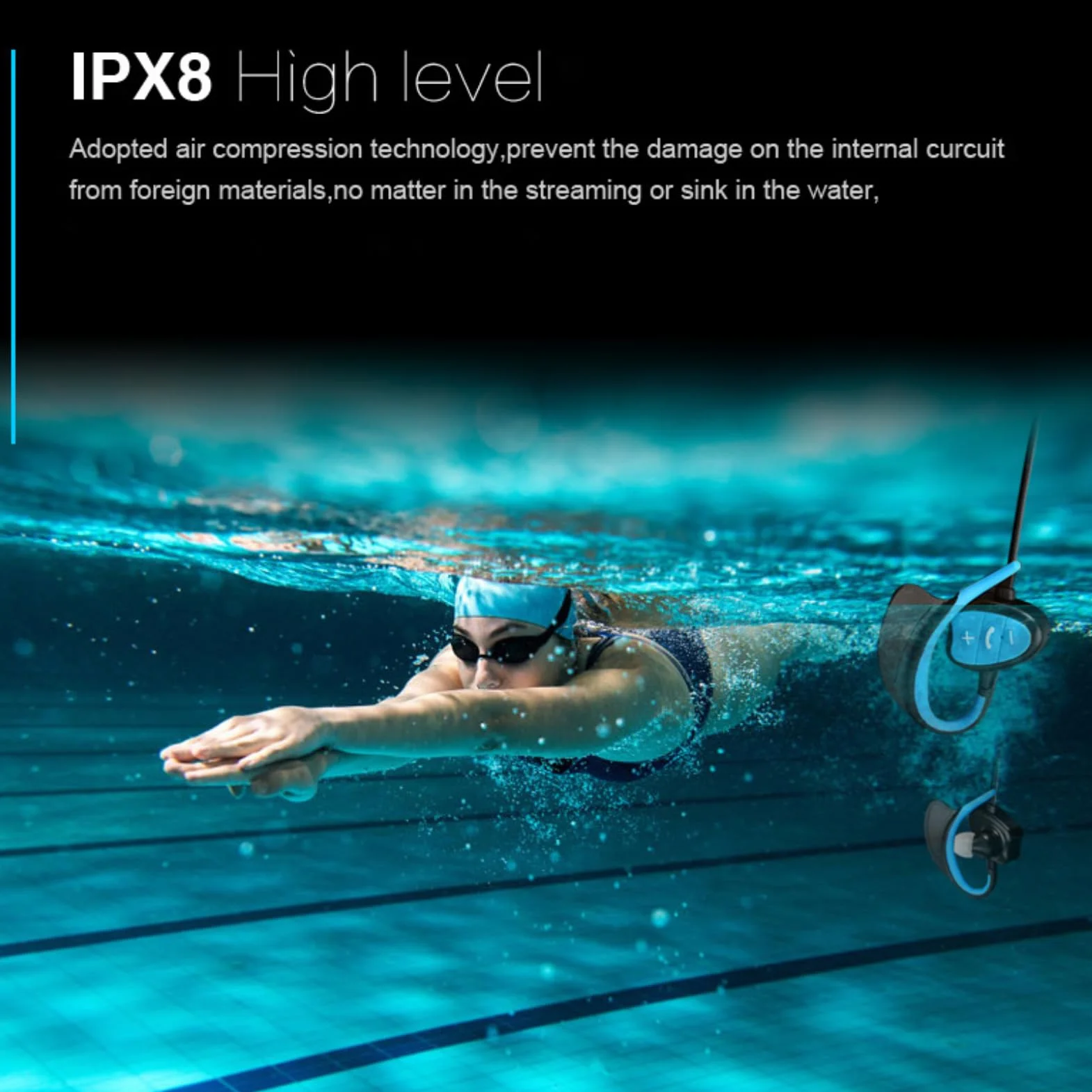 Écouteurs de Natation Étanches IPX8, Bluetooth Sport avec Réduction du Bruit
