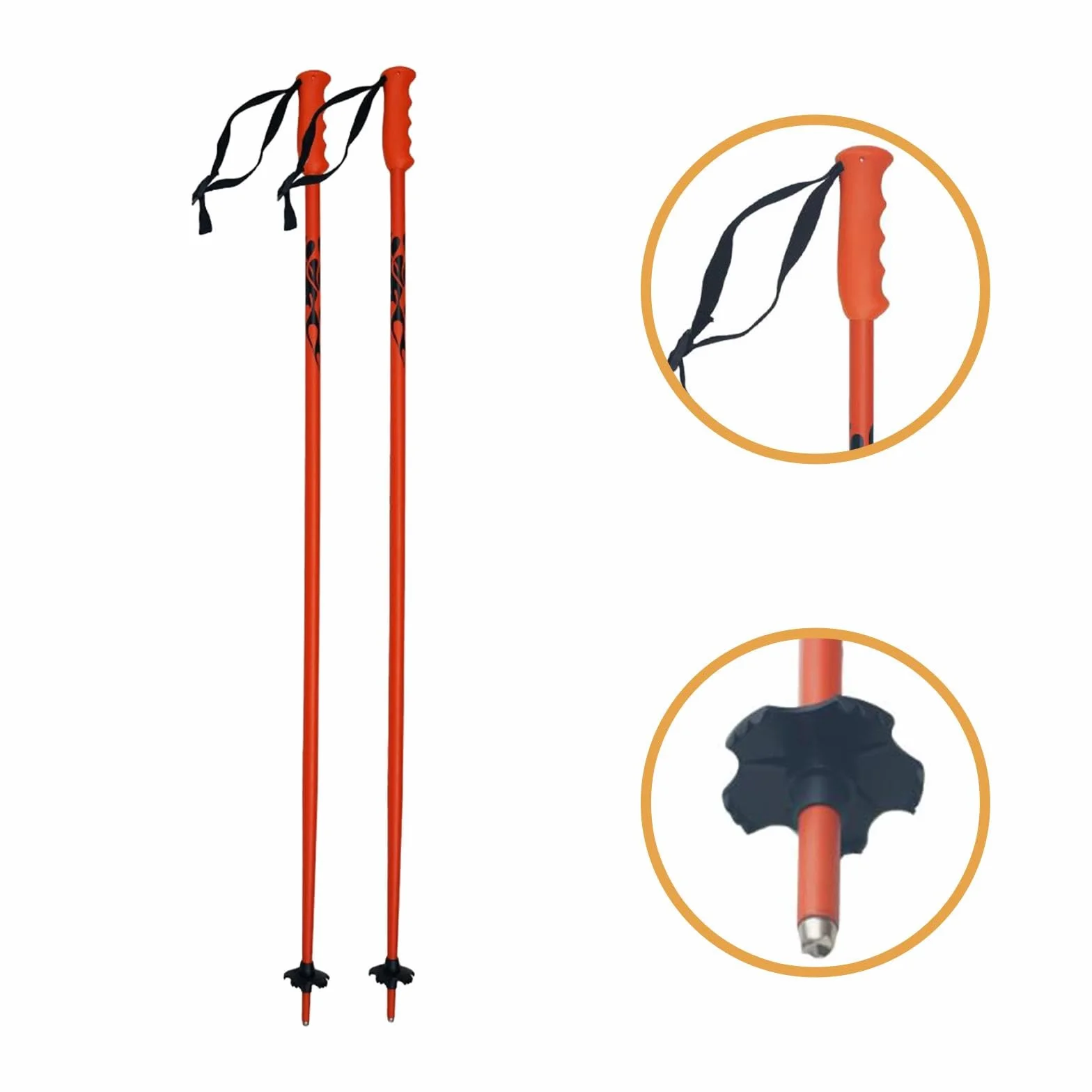 Bâtons de Ski Aluminium Monobloc Lot de 2, Équipement Ski Extérieur Polyvalent, Orange Fluorescent