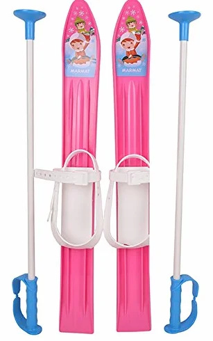 Skis pour enfants 60 cm avec fixations et bâtons en plastique, 5 couleurs, Rosa