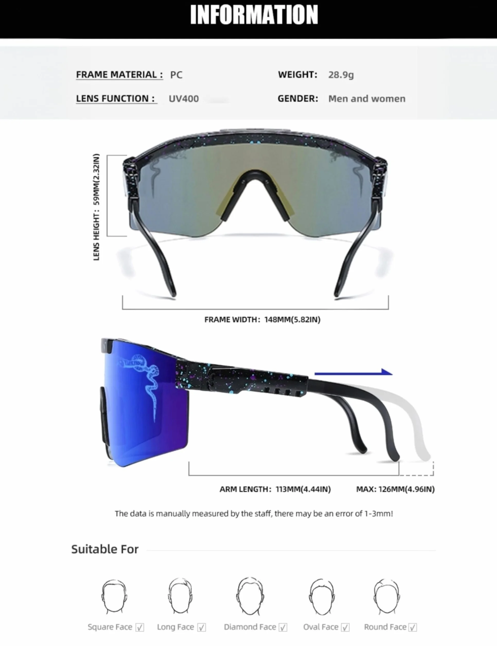Lunettes de soleil cyclisme course à pied bras amovibles lentille polycarbonate sport plein air