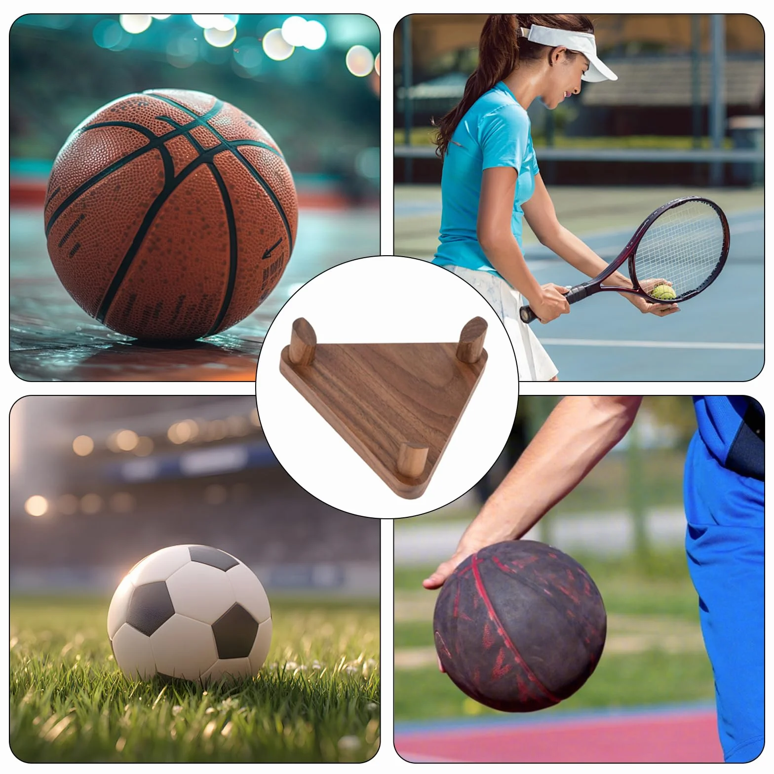 Support de ballon stable en bois pour football basketball rugby - Organiseur de ballon robuste - 1