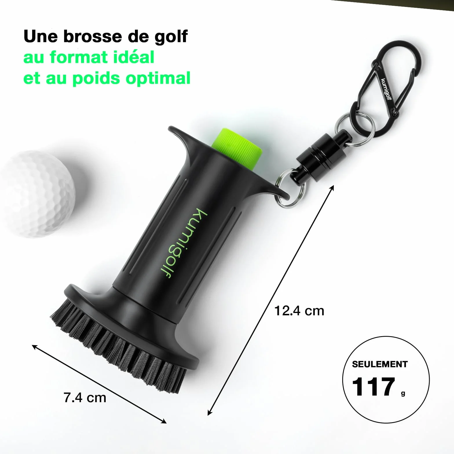H3 Brosse à eau de golf, fonction de pulvérisation et clips magnétiques, brosse de club de golf et nettoyant de club de golf, poils en nylon de qualité supérieure et solides pour surfaces de