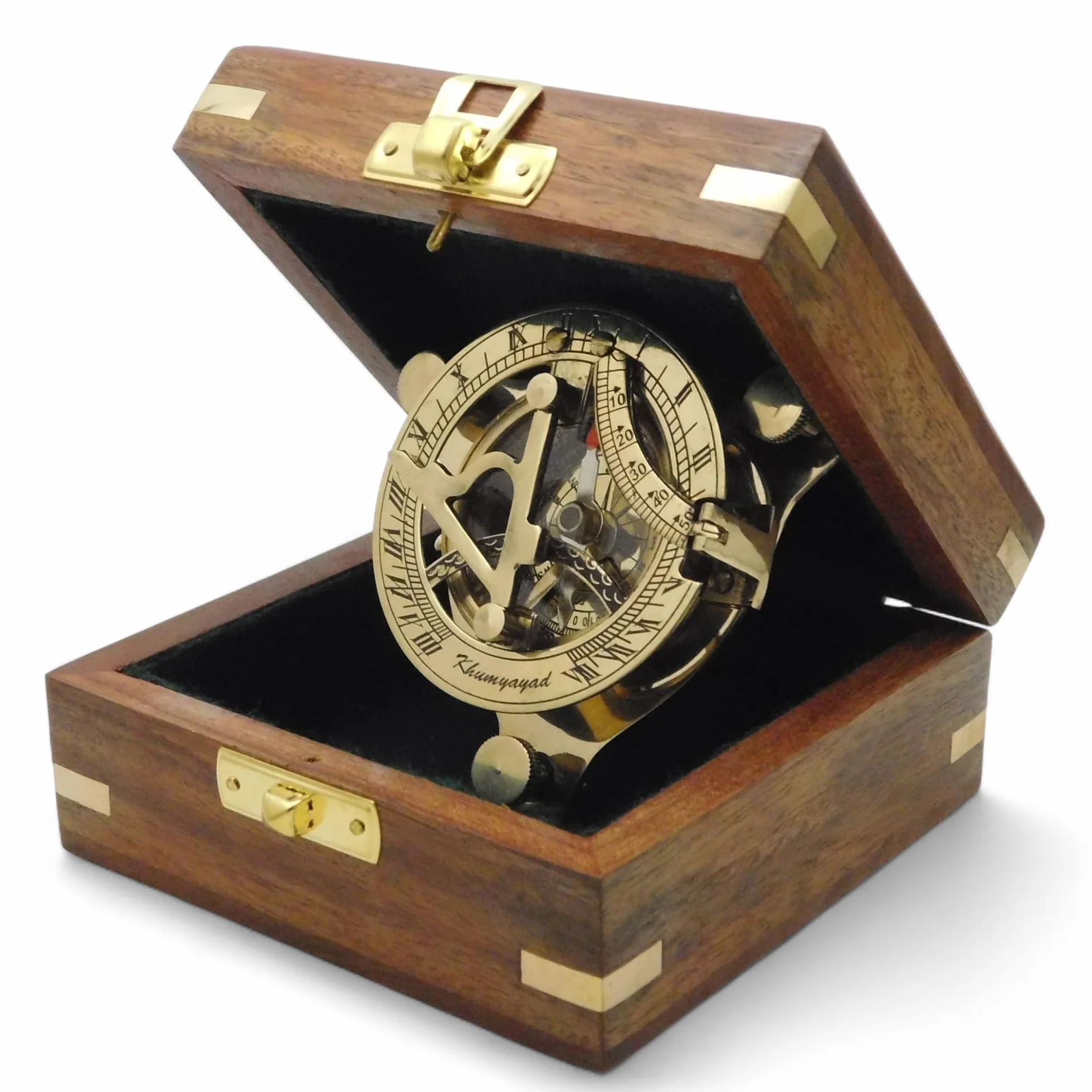 Boussole nautique en laiton antique 7,6 cm avec boîte en bois