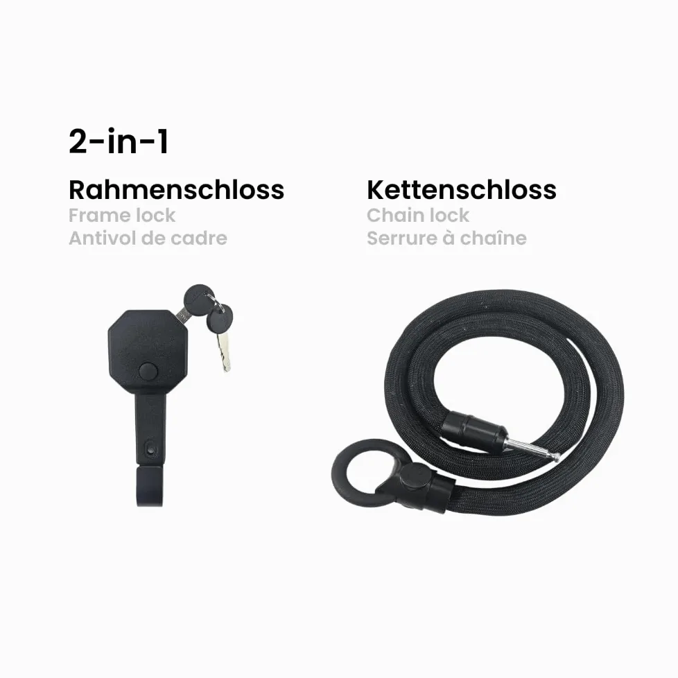 Egret Easy Lock Serrure 2 en 1 pour scooter électrique, 120 cm, avec niveau de sécurité élevé et clé, compatible avec Egret Ey! et X, noir