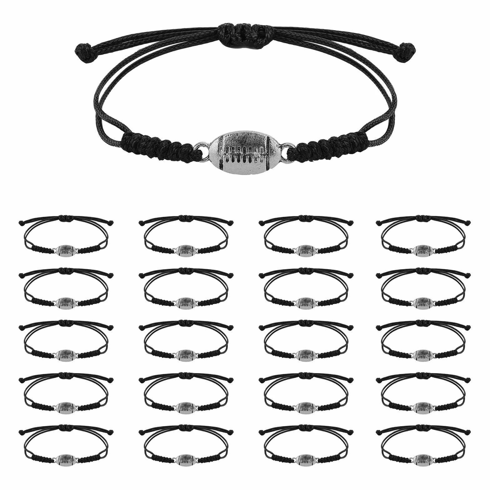 Bracelet Rugby Réglable Homme Corde Tressée avec Pendentif de Rugby 20pcs