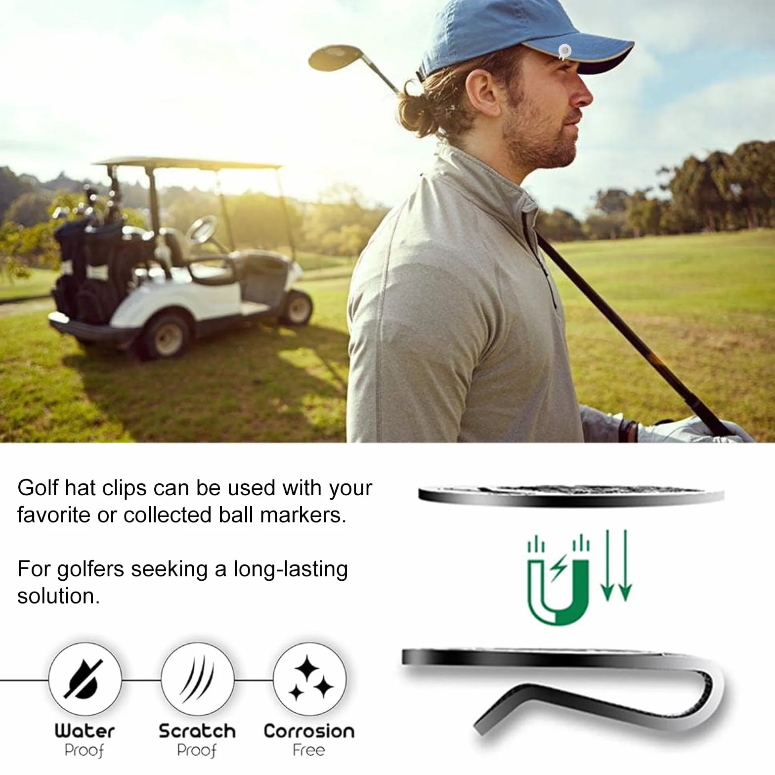 Butyeak Clip Magnétique pour Chapeau de Golf, Pince à Chapeau de Golf Balle, Clip de Casquette de Golf, 3 Pièces Clips de Bonnet de Golf, Marqueur de Balle de Golf, pour Gants Chapeaux Sacs Visière
