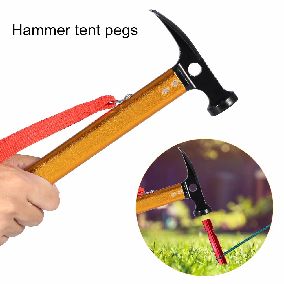 Marteau de camping en alliage d'aluminium portable, marteau de piquet de tente avec extracteur (Or)