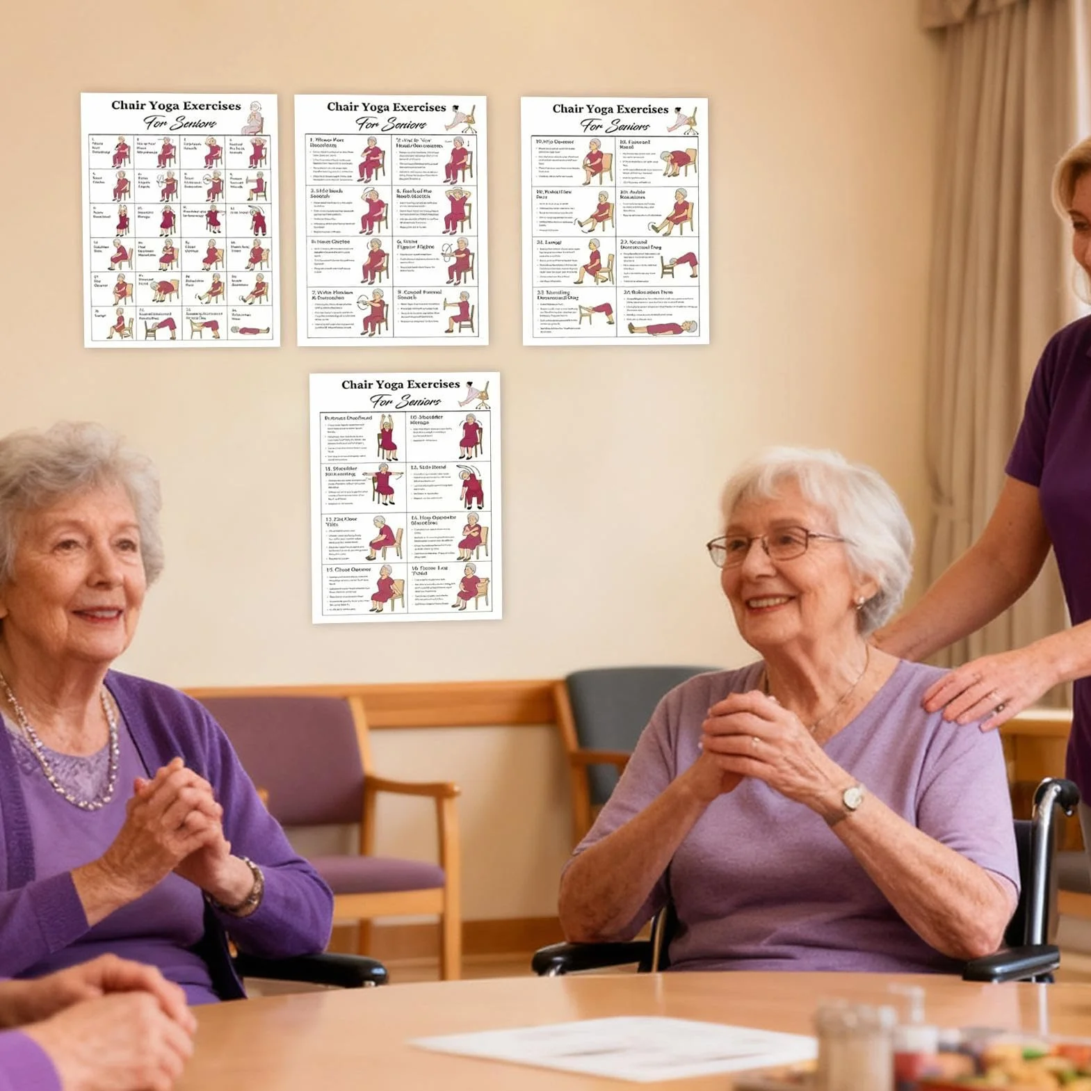 Poster de yoga sur chaise, routines organisées, 5 défis de 30 jours, tableaux d'exercices laminés, affiche d'entraînement de yoga pour personnes âgées