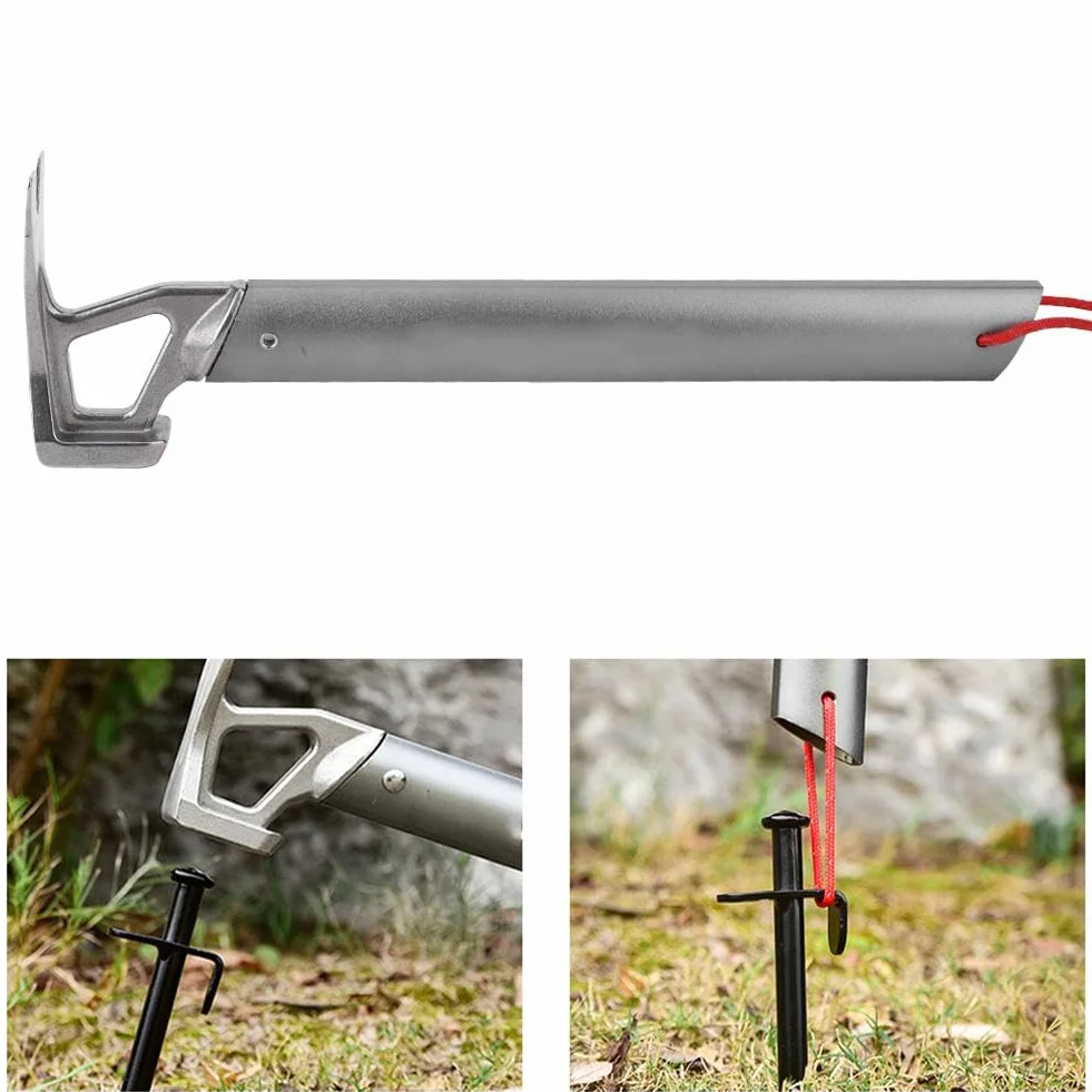 Marteau de Tente de Camping en Acier Inoxydable avec Ouvre-Bouteille et Extracteur de Piquets