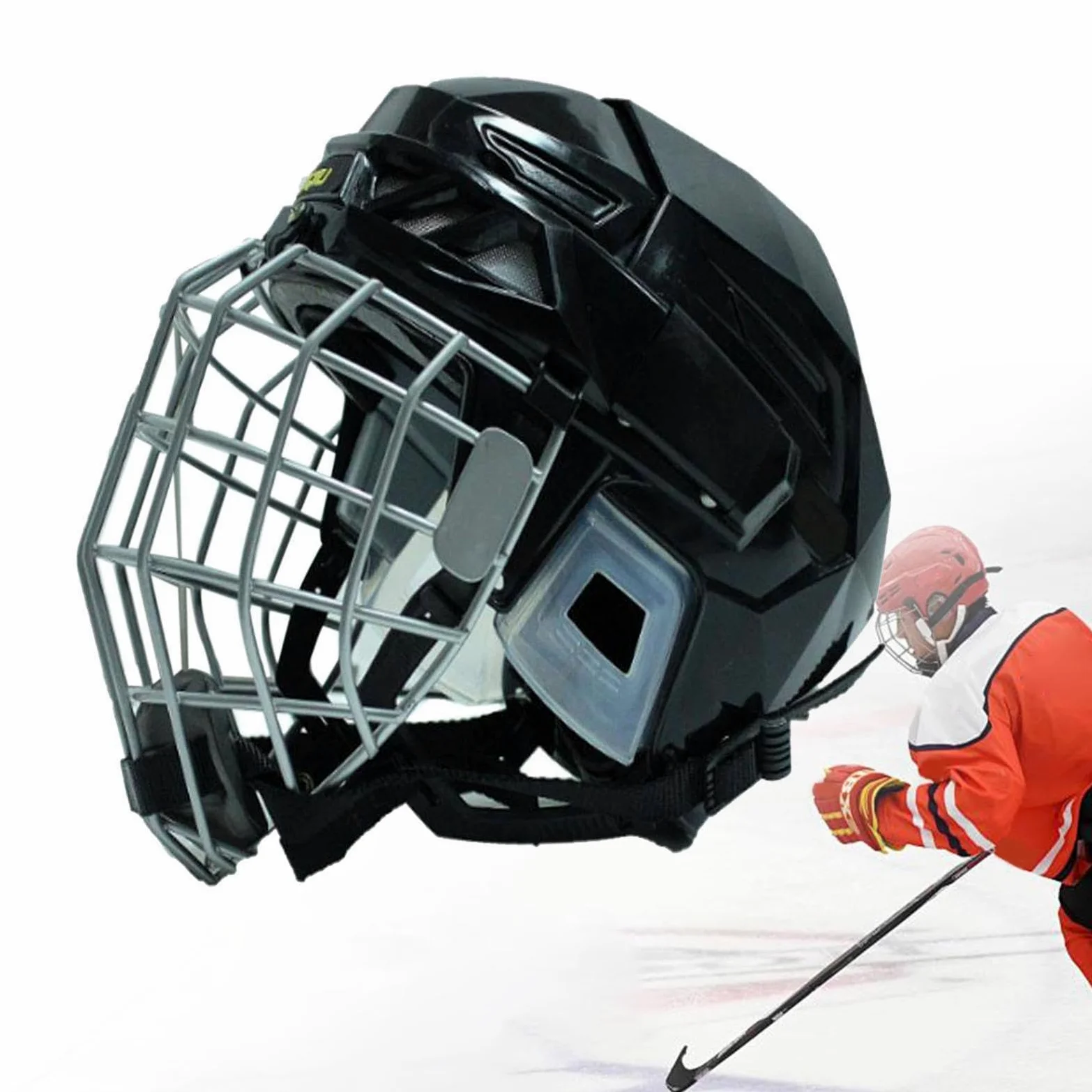 LOVIVER Casque de Hockey sur Glace Casque de Patinage sur Glace Casque de Hockey sur Glace Équipement de Hockey réglable Noir Casque de Patinage à roulettes
