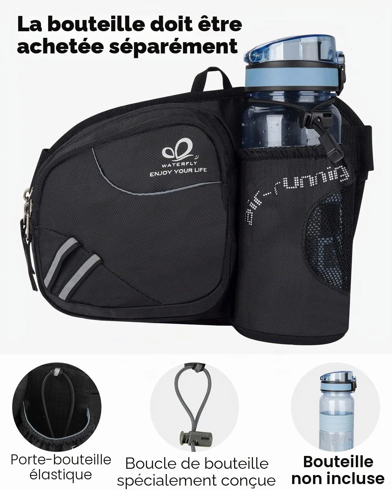 Waterfly Sac Banane Homme Femme Sacoche Banane Sport Ceinture Course Porte Bouteille