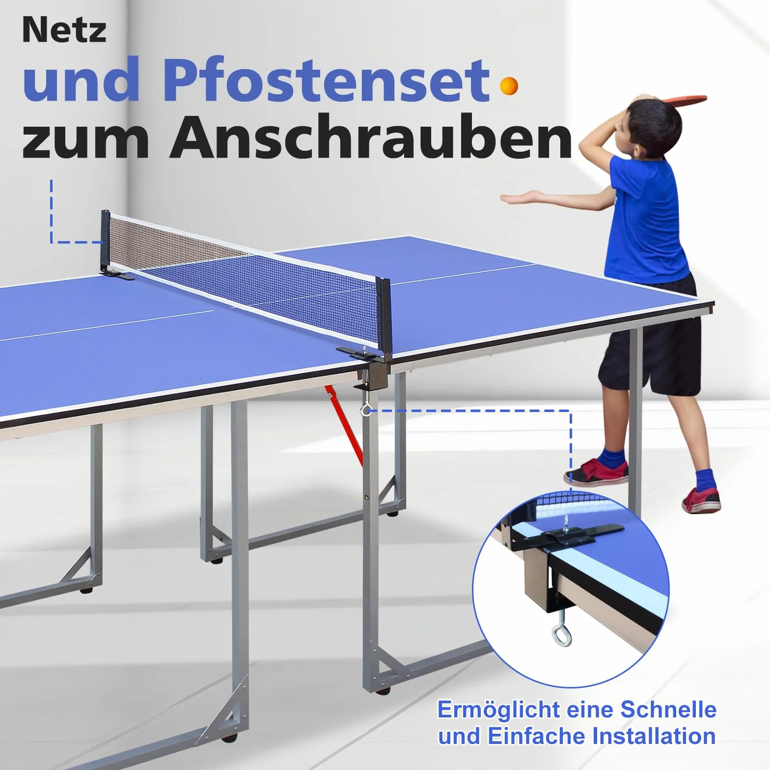 Table de ping-pong pliable, 182 cm x 91 cm, taille moyenne, set de table multifonction, avec filet, 2 raquettes de tennis de table et 3 balles