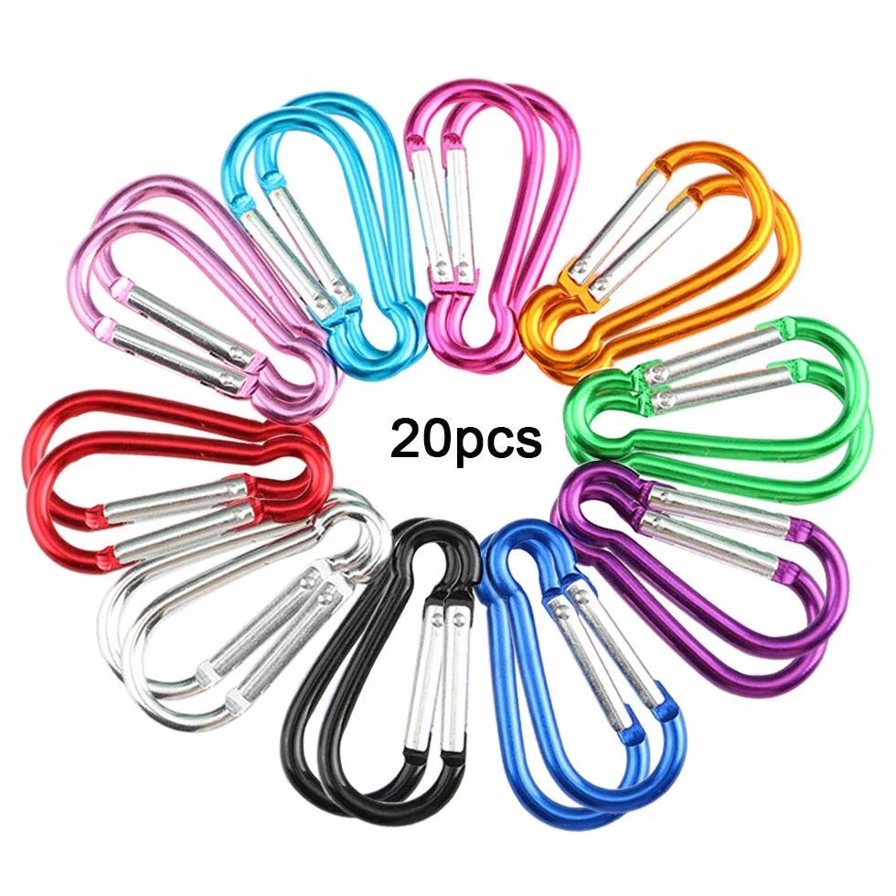20 Pcs Aluminium Mousqueton Set 5cm, Mini Mousqueton Porte Clés, Verrouillage Automatique, pour Camping Randonnée Pêche