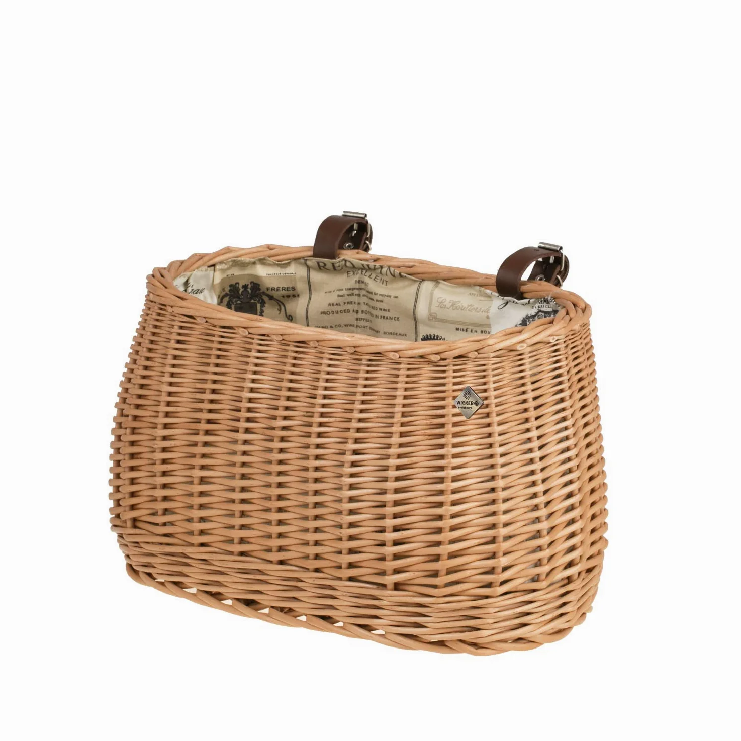 Panier,Basket,Panier de Guidon de vélo en Osier avec Deux Sangles en Cuir (Naturel)