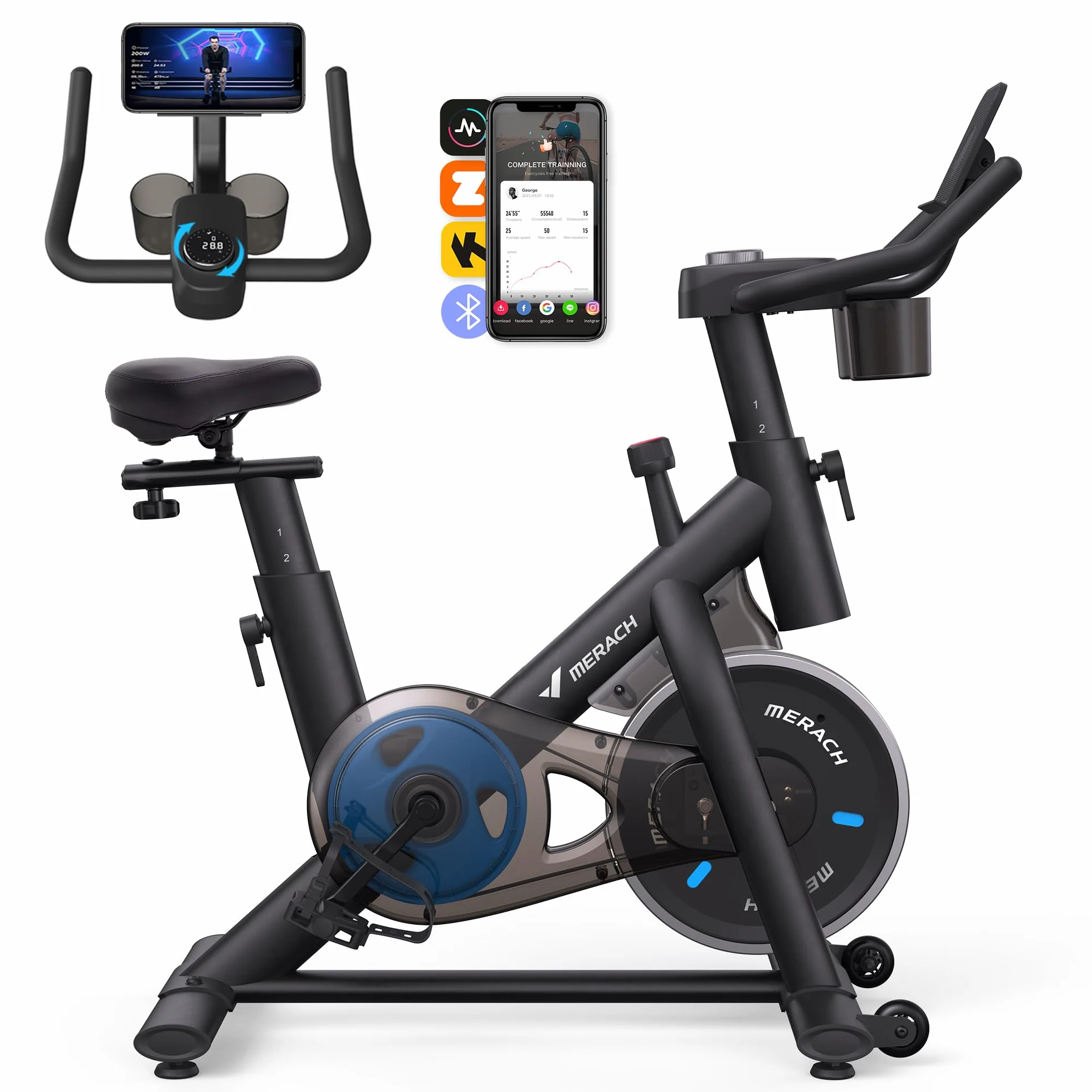 MERACH Vélo d'Appartement Fitness Intérieur Silencieux Résistance Réglable Écran LCD Capacité 136KG