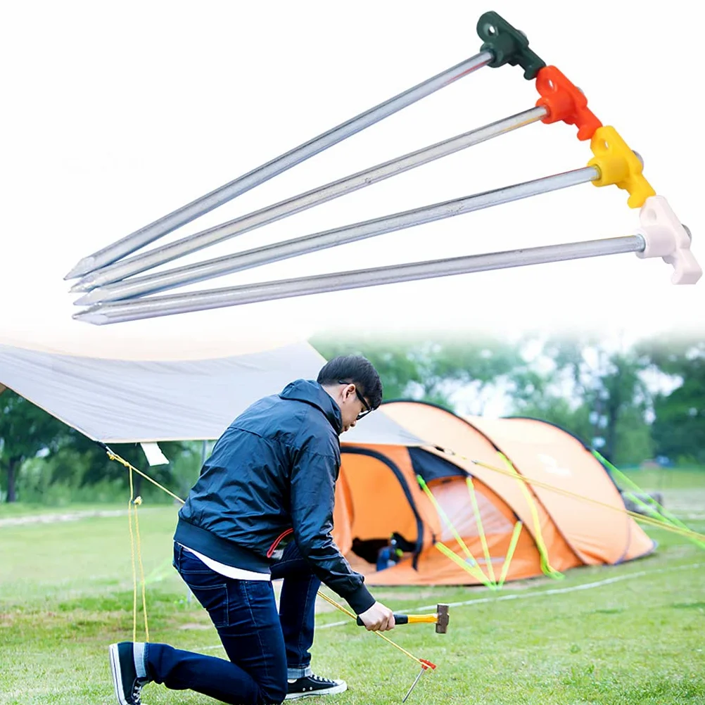 10 pièces piquets de Tente en Acier, Clous de piquets de Tente incassables et inflexibles pour Le Camping et l'extérieur, pour Sol Normal et Dur Orange (Vert)