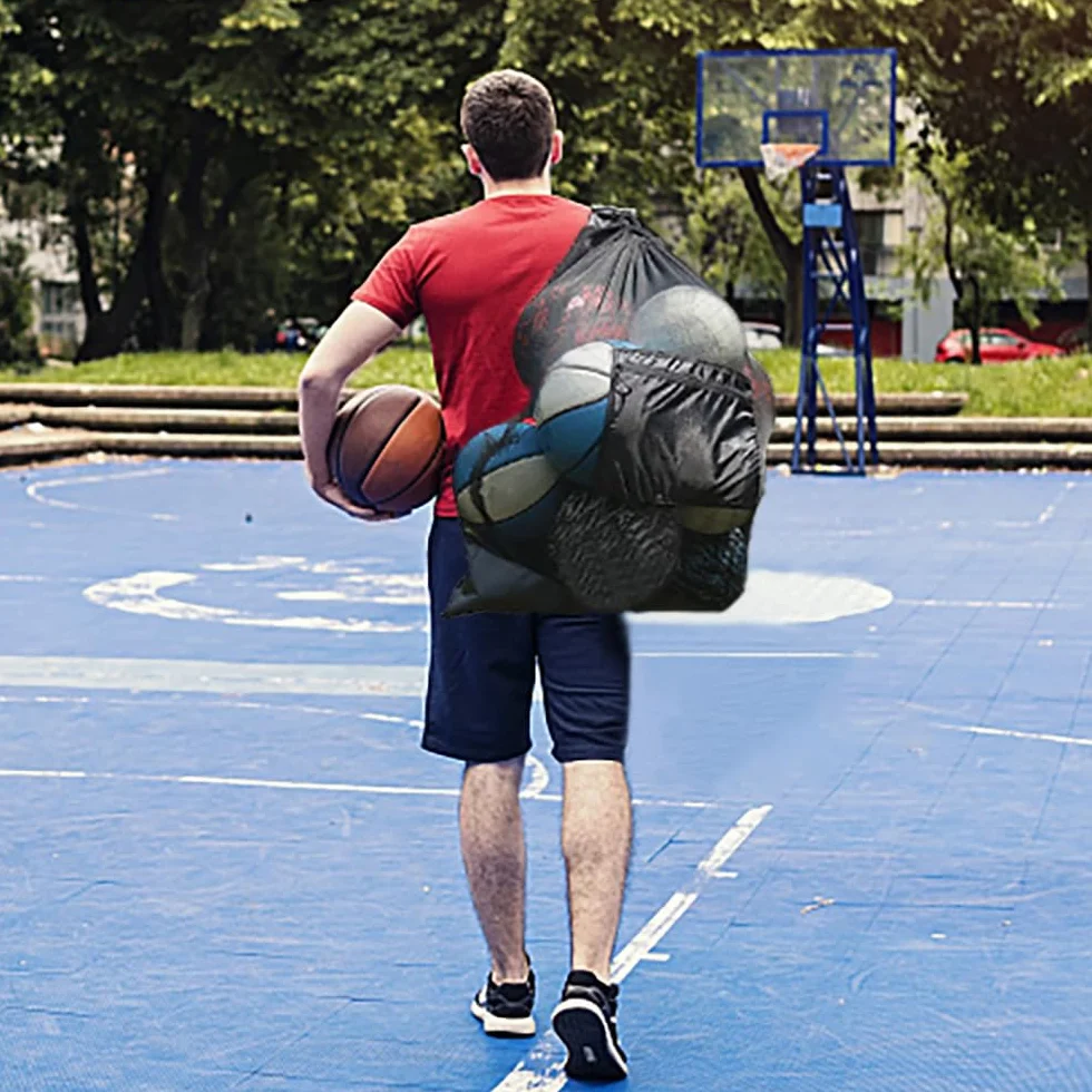 Sac à Ballon Grand Sac en Maille Filet avec Bretelles Réglable pour Football Volley-Ball Rugby 75x100 cm