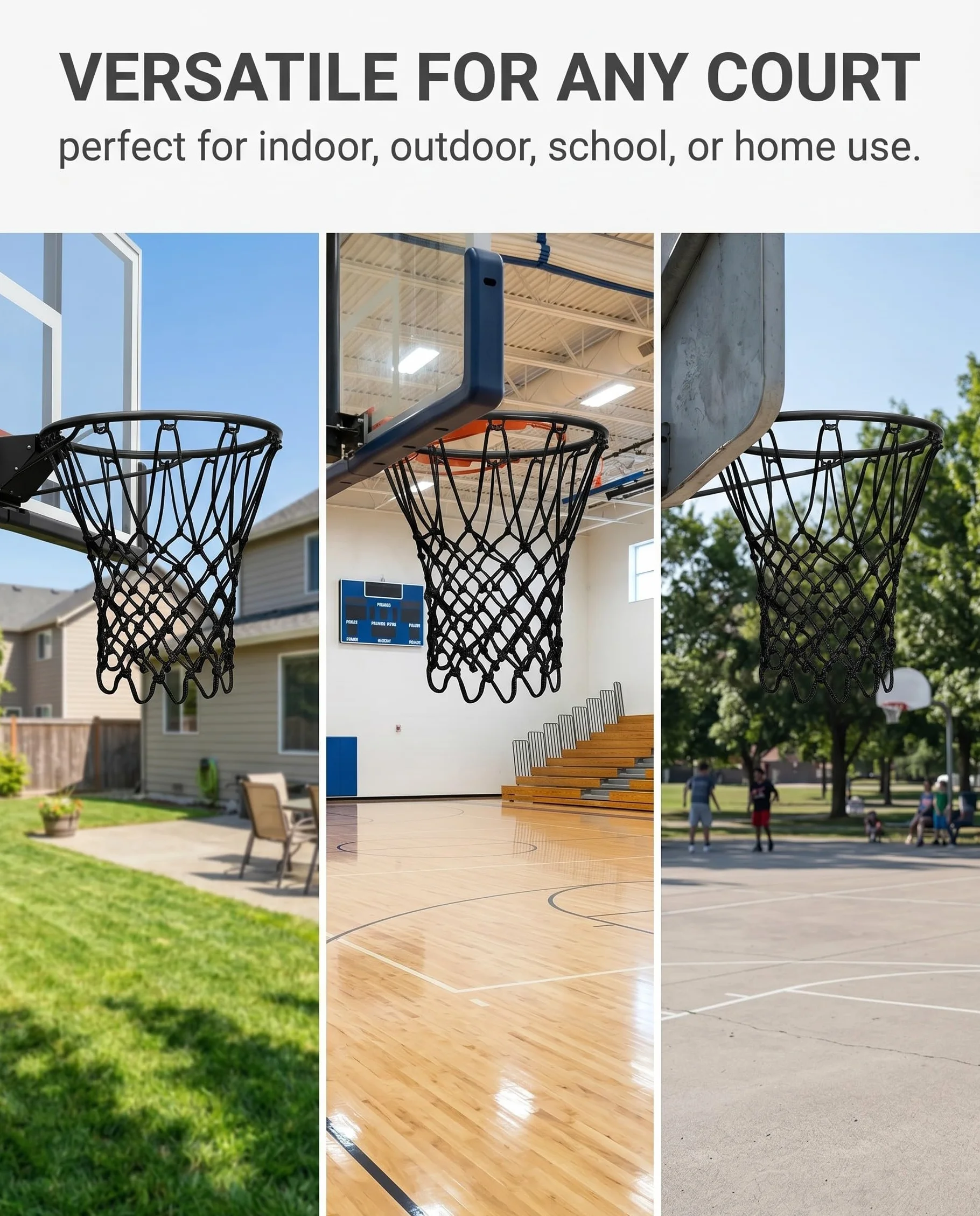 Filet de Basket-Ball de Rechange Résistant, Filet Panier Basket Extérieur Qualité Professionnelle, S'adapte à Jante Standard (Noir)