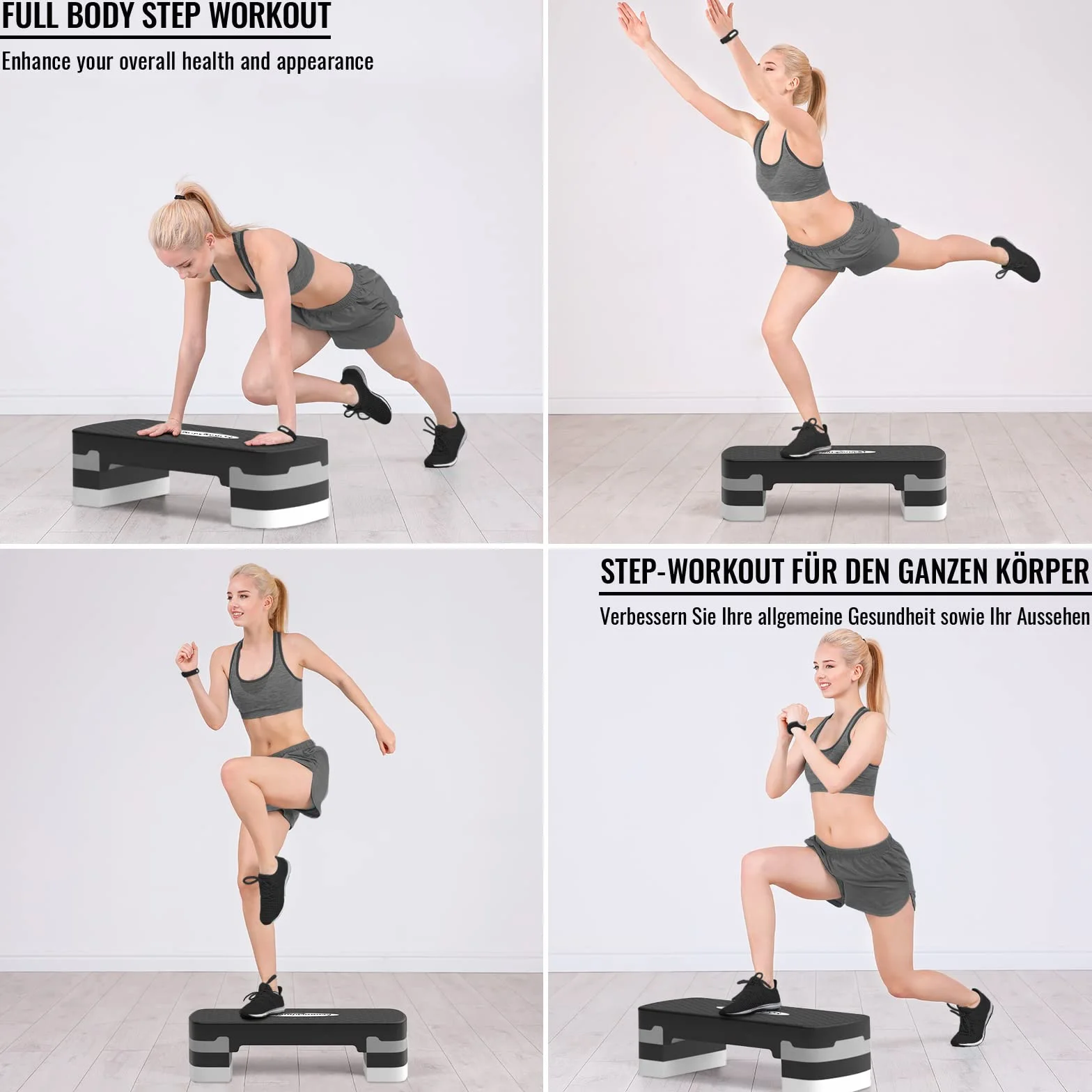Stepper de Fitness 2 Niveaux Hauteur Réglable 10-15 cm Antidérapant Poids Max 200 kg