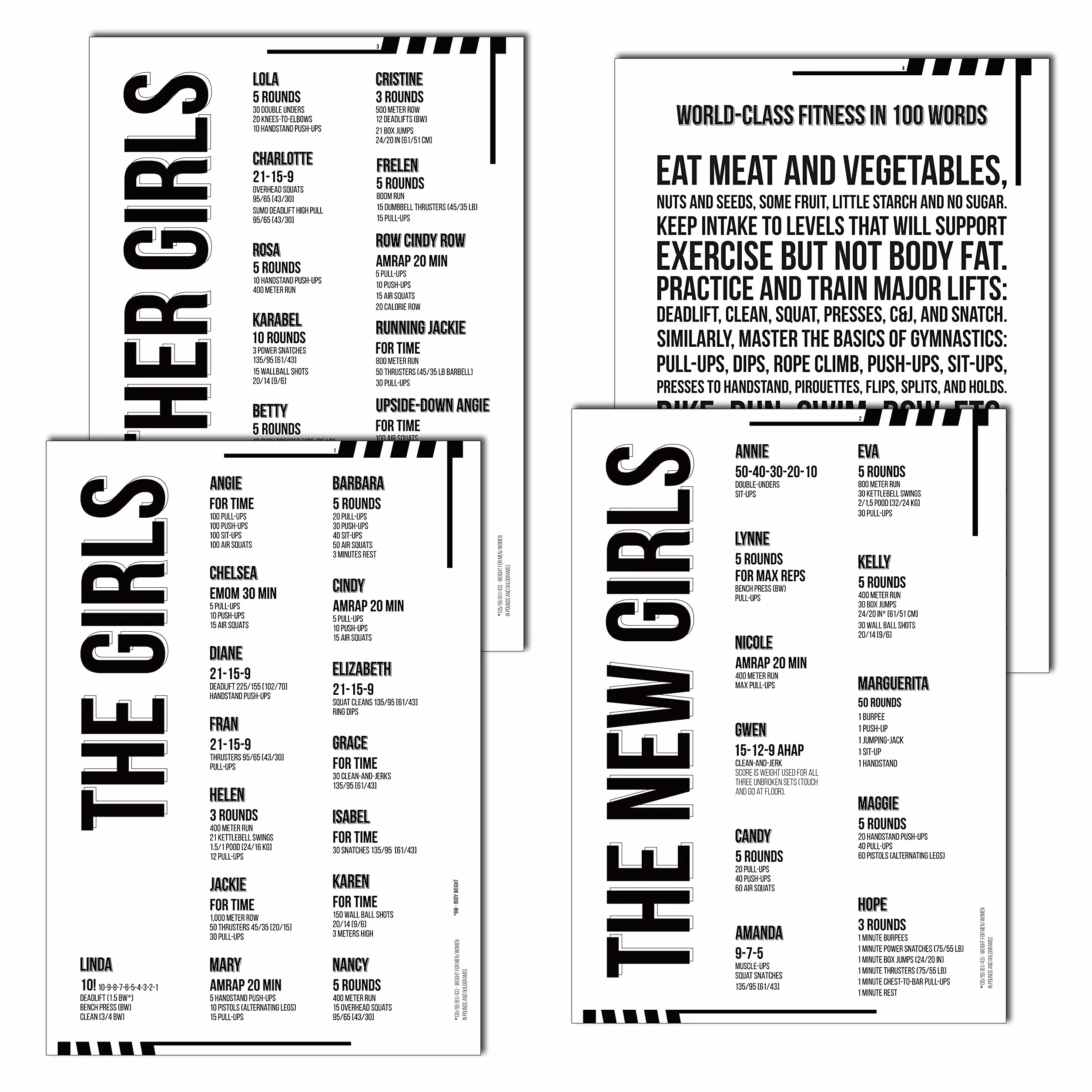 Affiches d'entraînement Cross Training Lot de 3 A3 plastifiées WODs