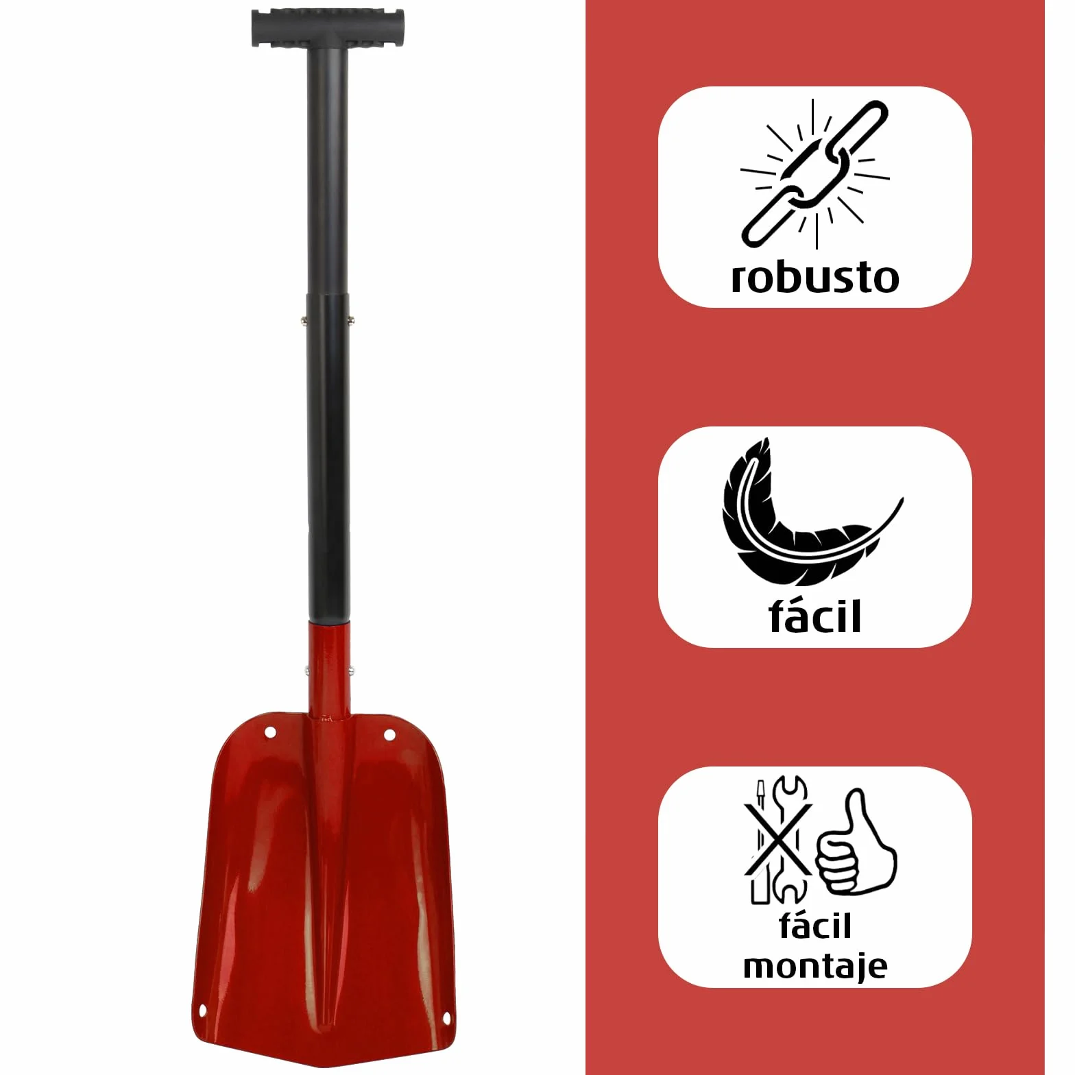 ALPIDEX Pelle Avalanche Alu Manche Extensible Pelle Neige Telescopique, Couleur:Rouge