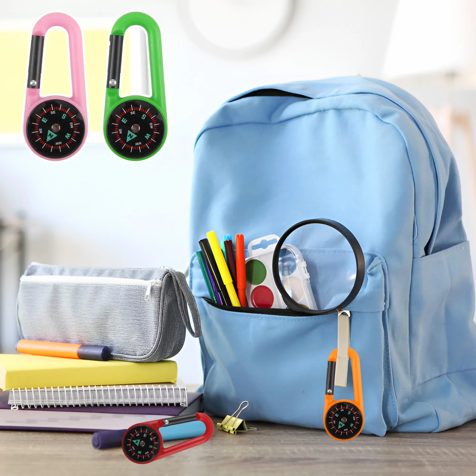 Brújula Senderismo Niños Portátil con Mosquetón Multicolor 20 Piezas