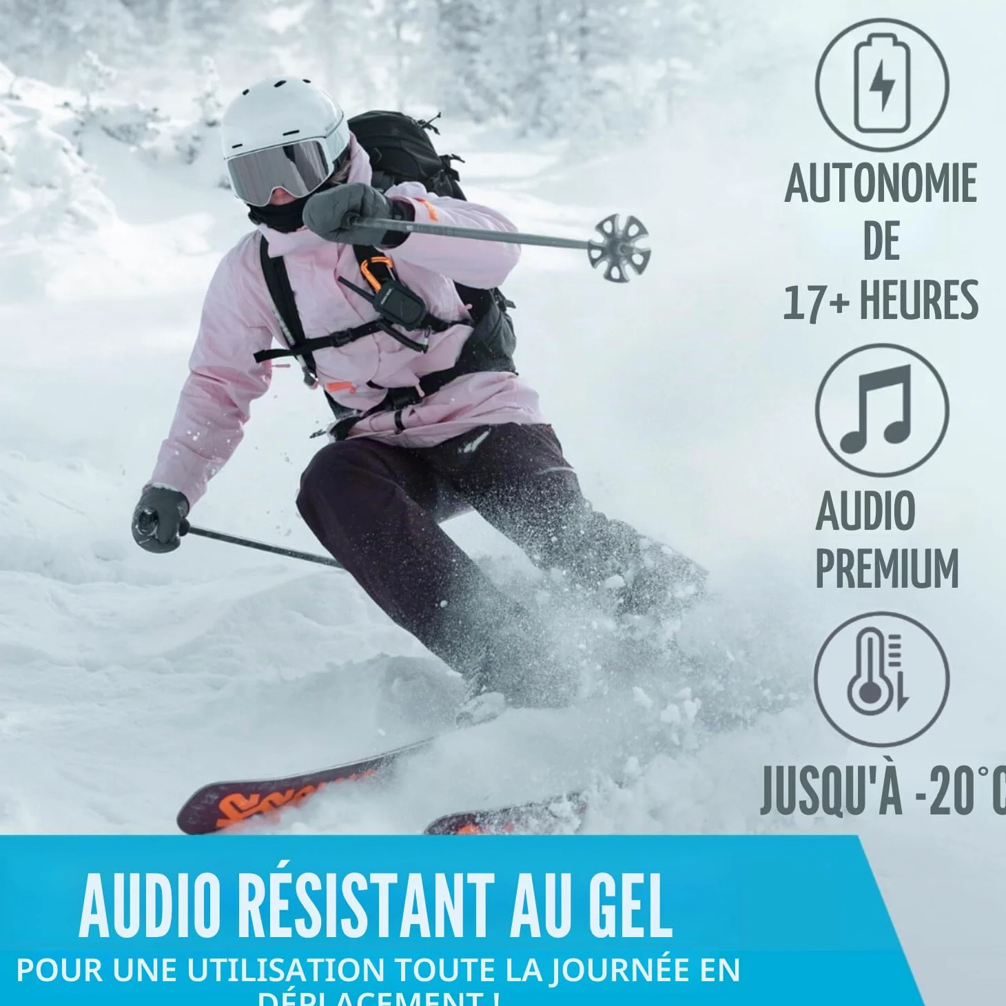 Écouteurs Alta sans Fil Bluetooth à insérer dans Votre Casque-Écouteurs Compatible avec Tous Les Casques Audio conçus pour Le Ski ou Le Snowboard-Conviviales à Boutons à Utiliser même avec des Gants
