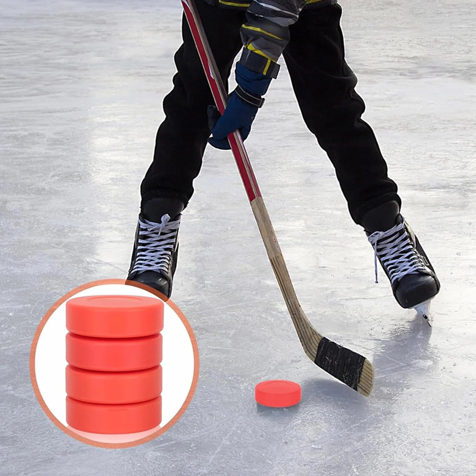 Palets de hockey sur glace PVC caoutchouc 6,9 x 1,8 cm lot de 4 entraînement
