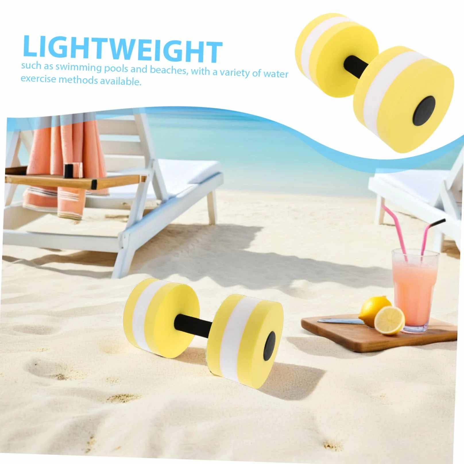 Zerodeko Haltères pour Exercices Aquatiques en Eva Légères et Flottantes, Lot 2 Pièces Jaune et Blanc, Accessoires Piscine Aquagym pour Tonification Musculaire et Remise