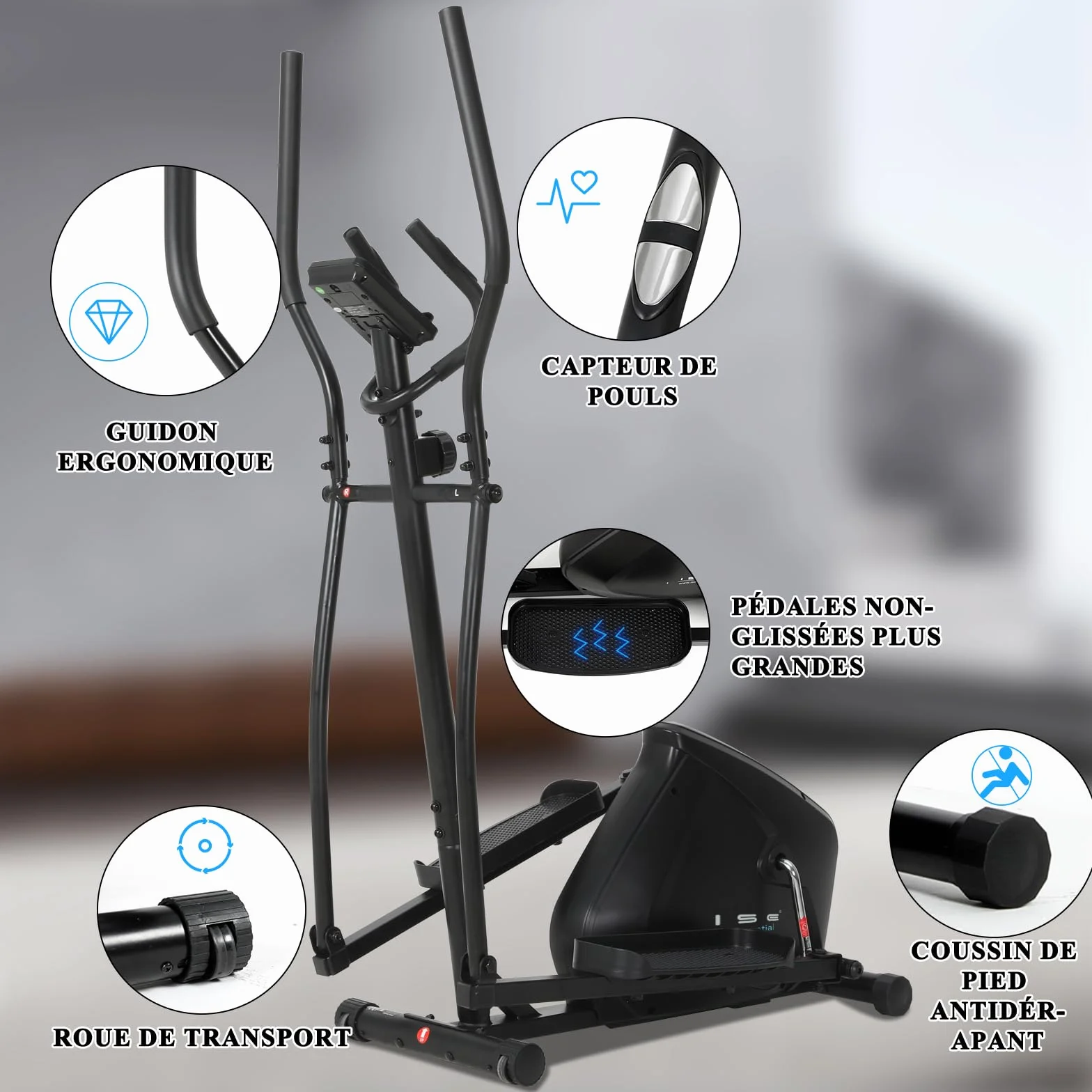 ISE Velo Elliptique d'Appartement Magnétique 8 Niveaux Résistance avec Poids d'Inertie 8KG