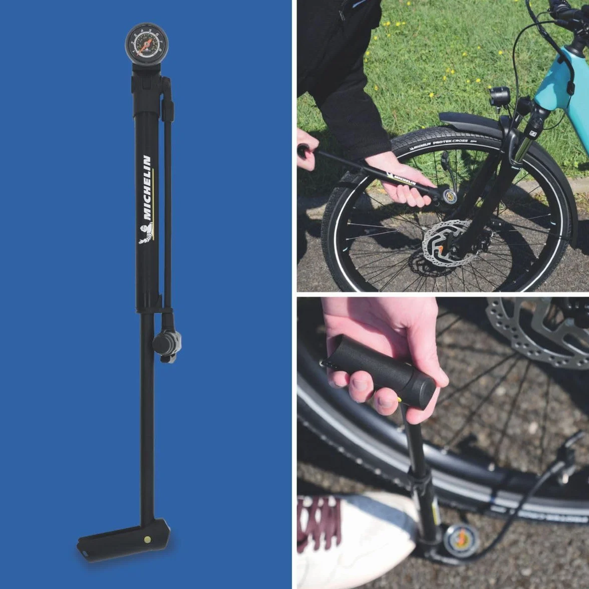 MICHELIN Mini Pompe Aluminium Convertible AIR Tech Pro - Manomètre Analogique - pour VTT, VTC, VAE, Vélo Enfant - 157g
