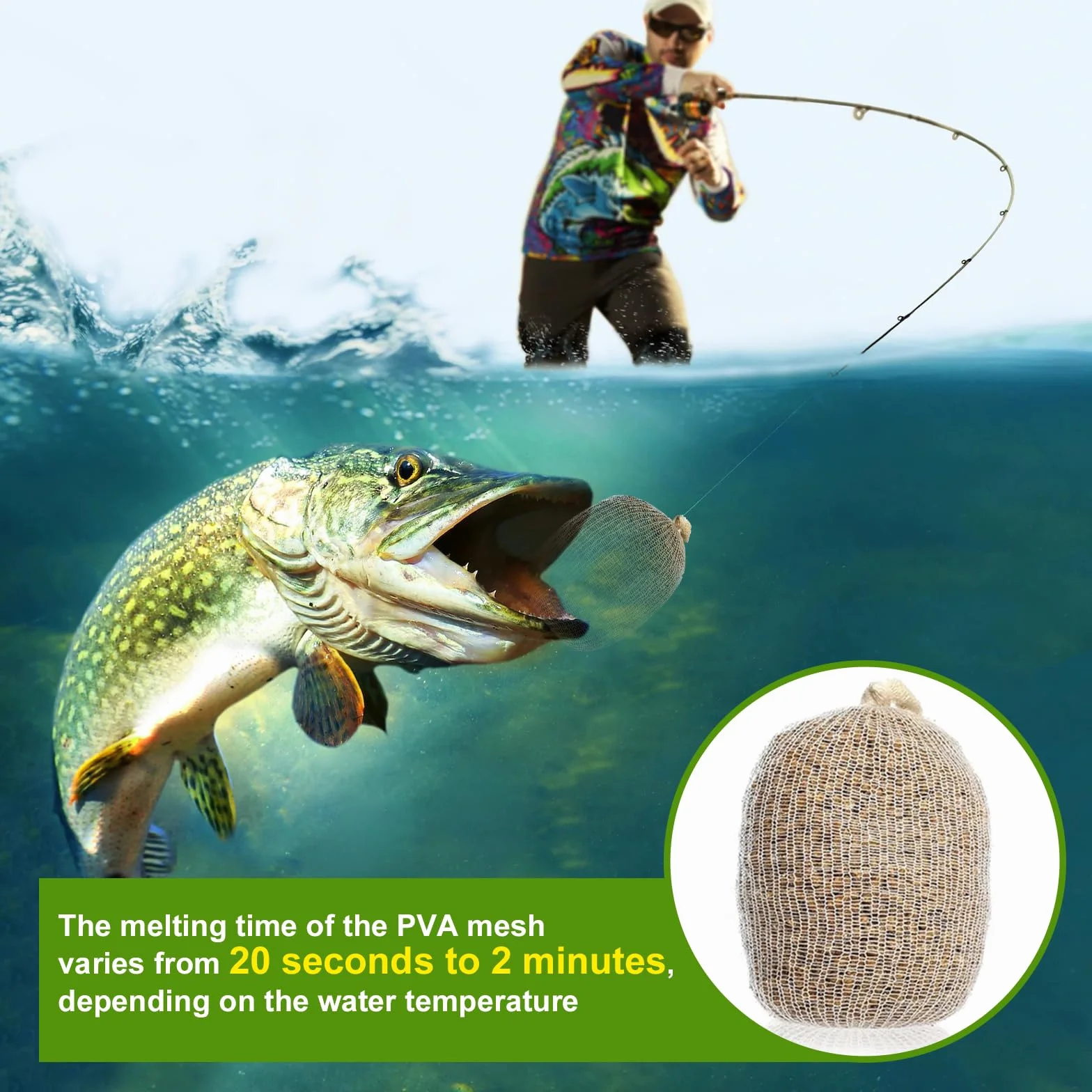 Filet de pêche en PVA - 10 m de long - 25 mm de large - Maille PVA - Fonte rapide - Accessoire pour appâts à la carpe