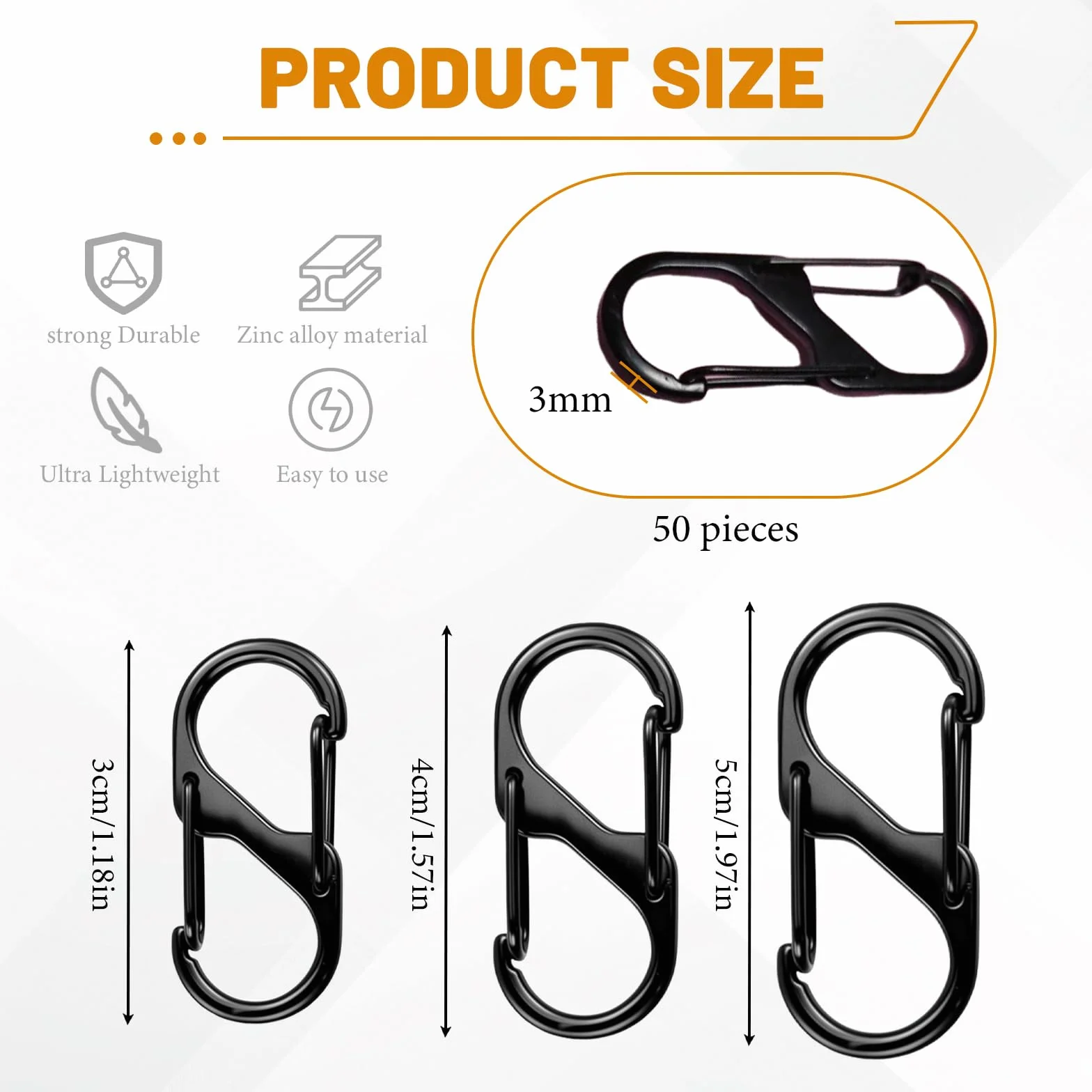 Mousquetons Métal Inoxydable Forme S 3cm 4cm 5cm Set 50 PCS pour Plein Air Randonnée Pêche Camping