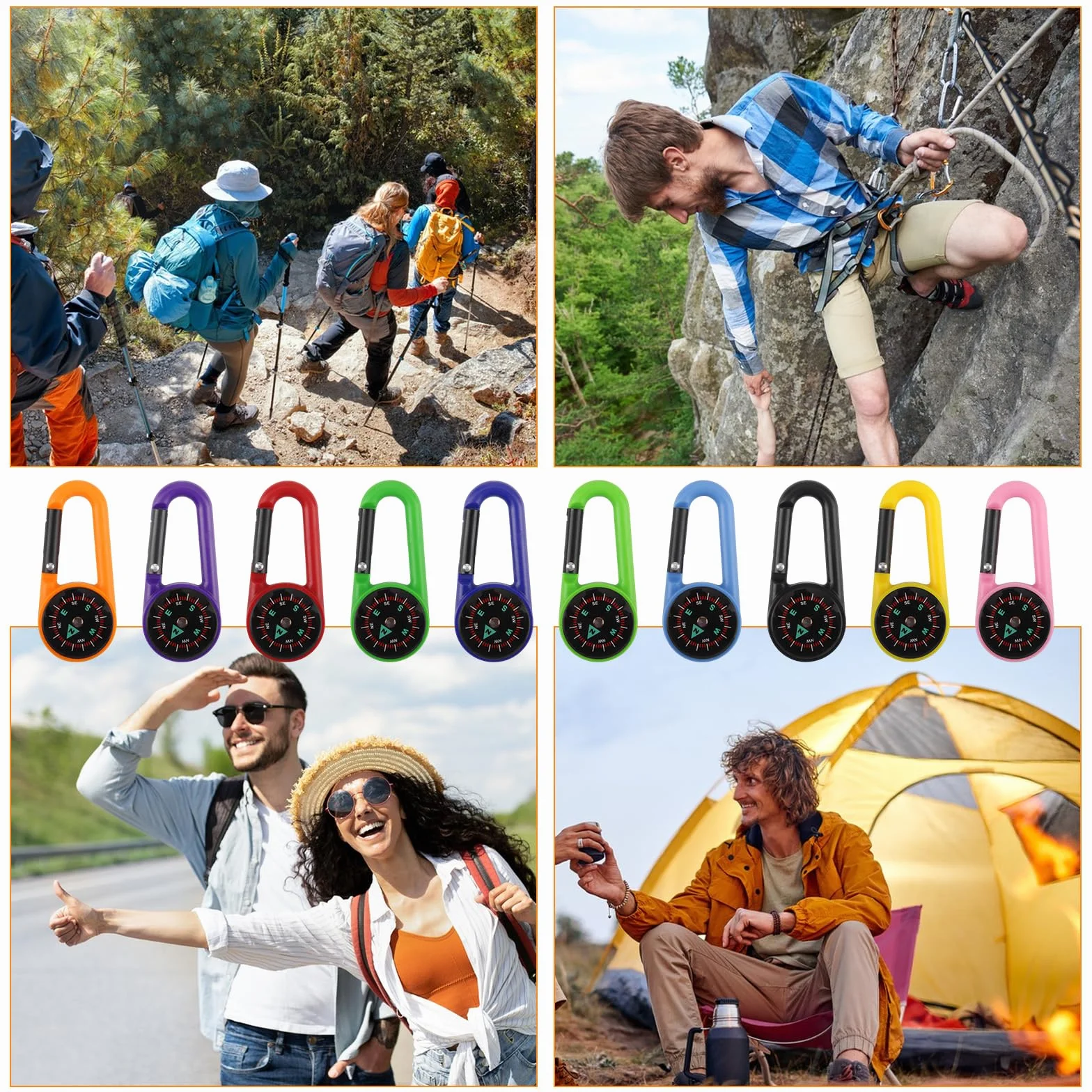 Boussole Randonnée Multifonction 20 Pièces avec Mousqueton Portable pour Extérieur Voyages Camping Navigation