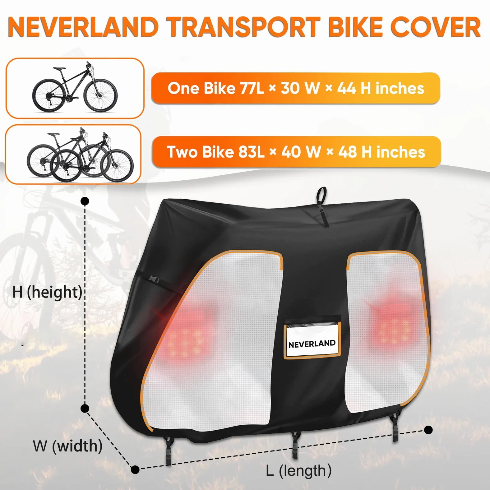 NEVERLAND Housse de protection pour vélo pour le transport sur porte-vélo – Housse de protection robuste 600D pour 1 vélo – Housse d'extérieur imperméable sur porte-vélo arrière avec panneaux en PVC